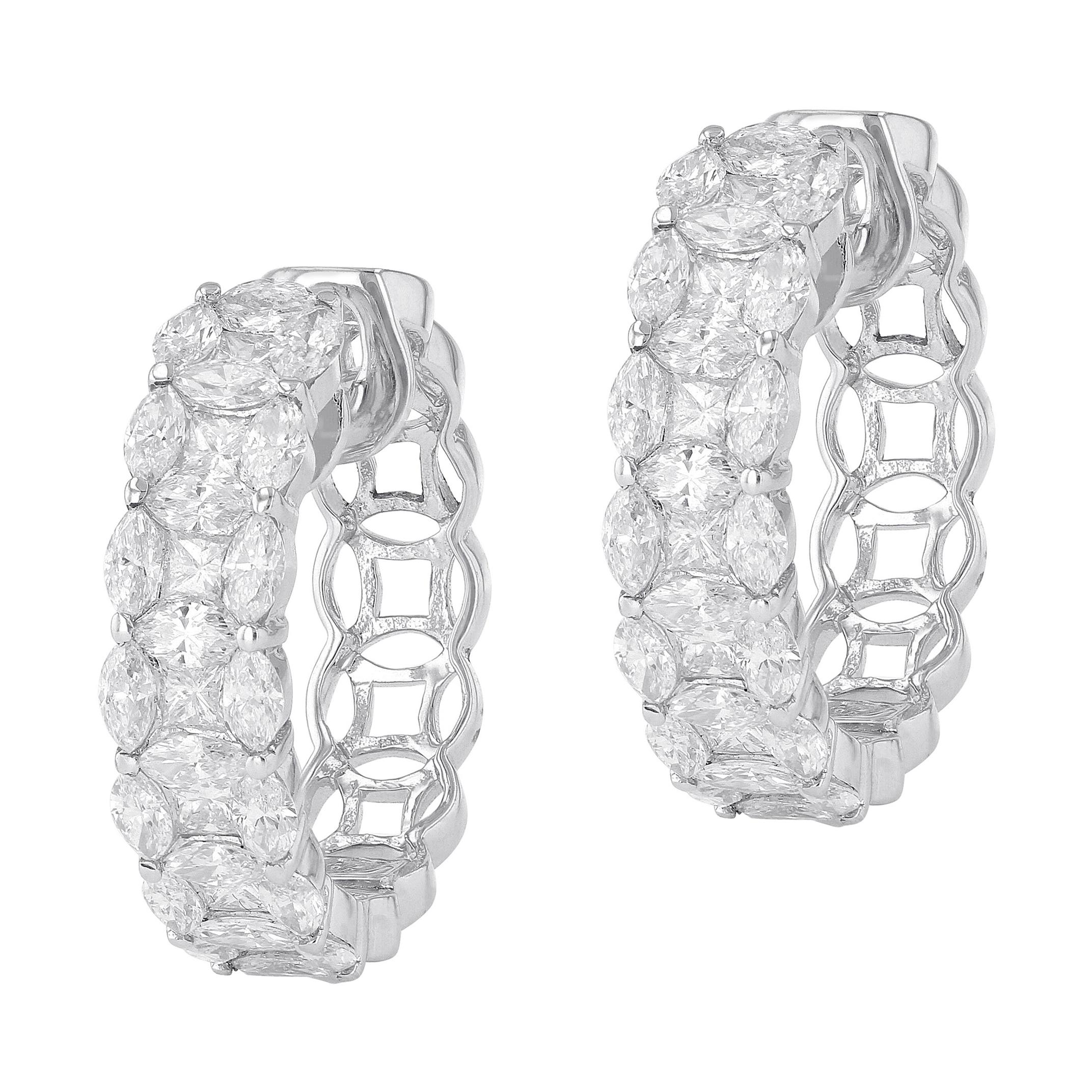 Amwaj Jewelry White Diamond Hoop Earrings