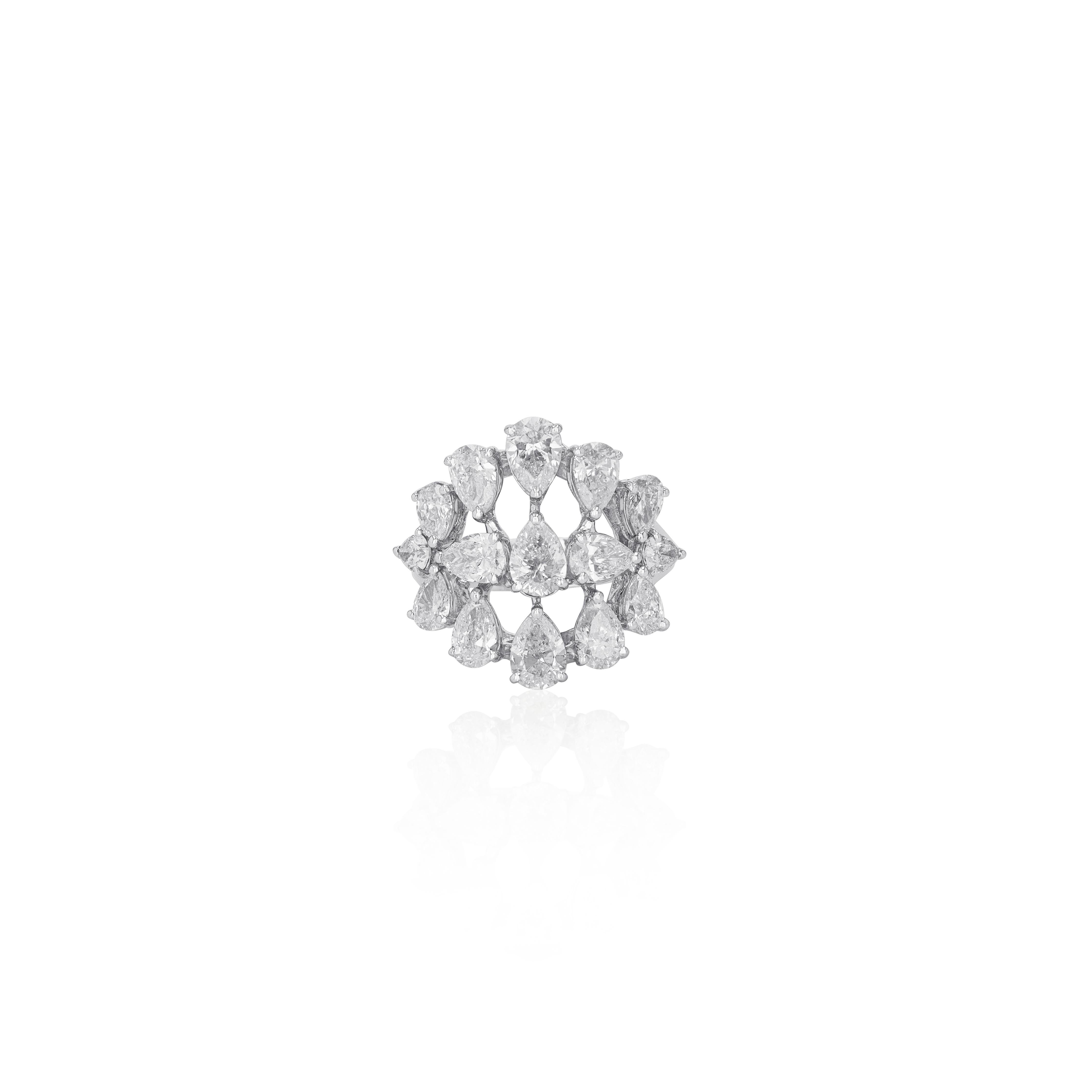 Romantic Amwaj Jewelry White Diamond Ring in 18 Karat White Gold