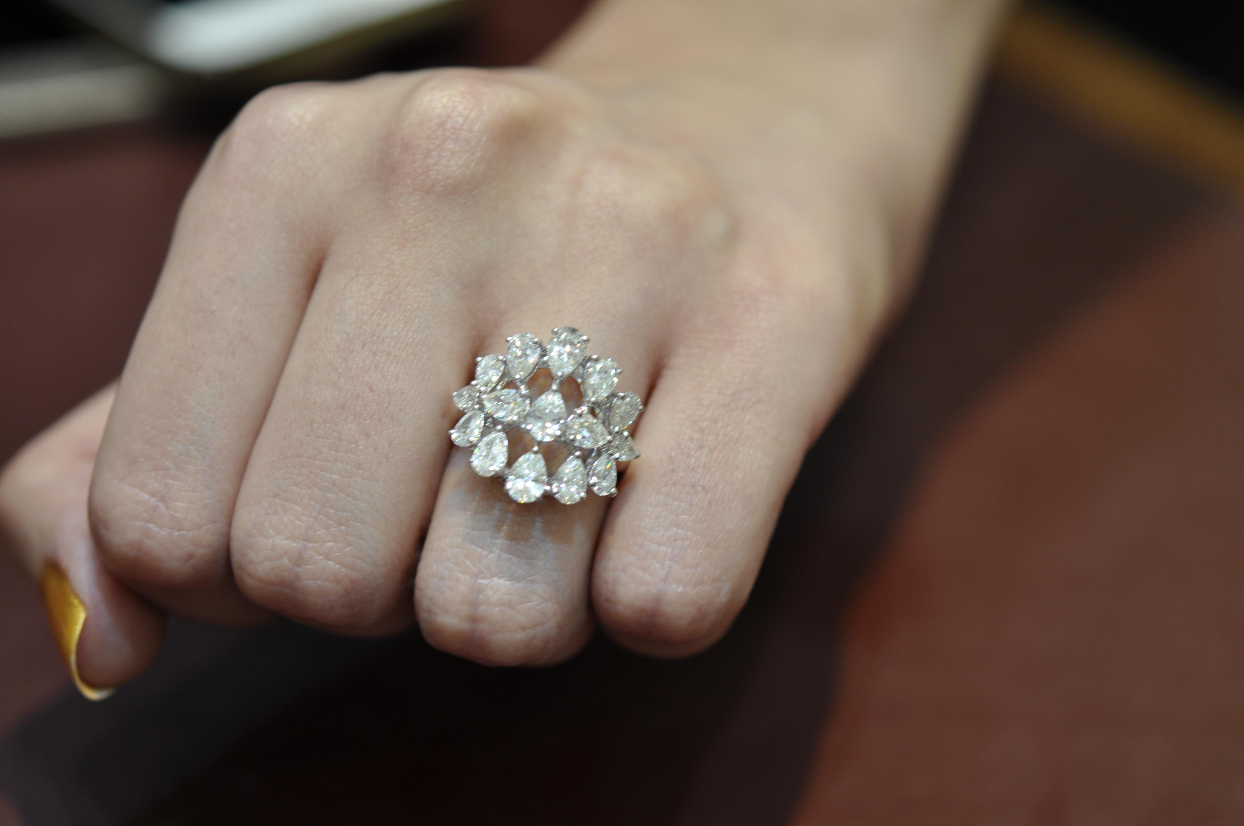 Pear Cut Amwaj Jewelry White Diamond Ring in 18 Karat White Gold