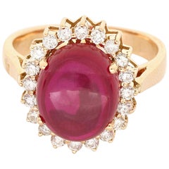 Amwaj Oval Synthetic Ruby and Diamond Ring