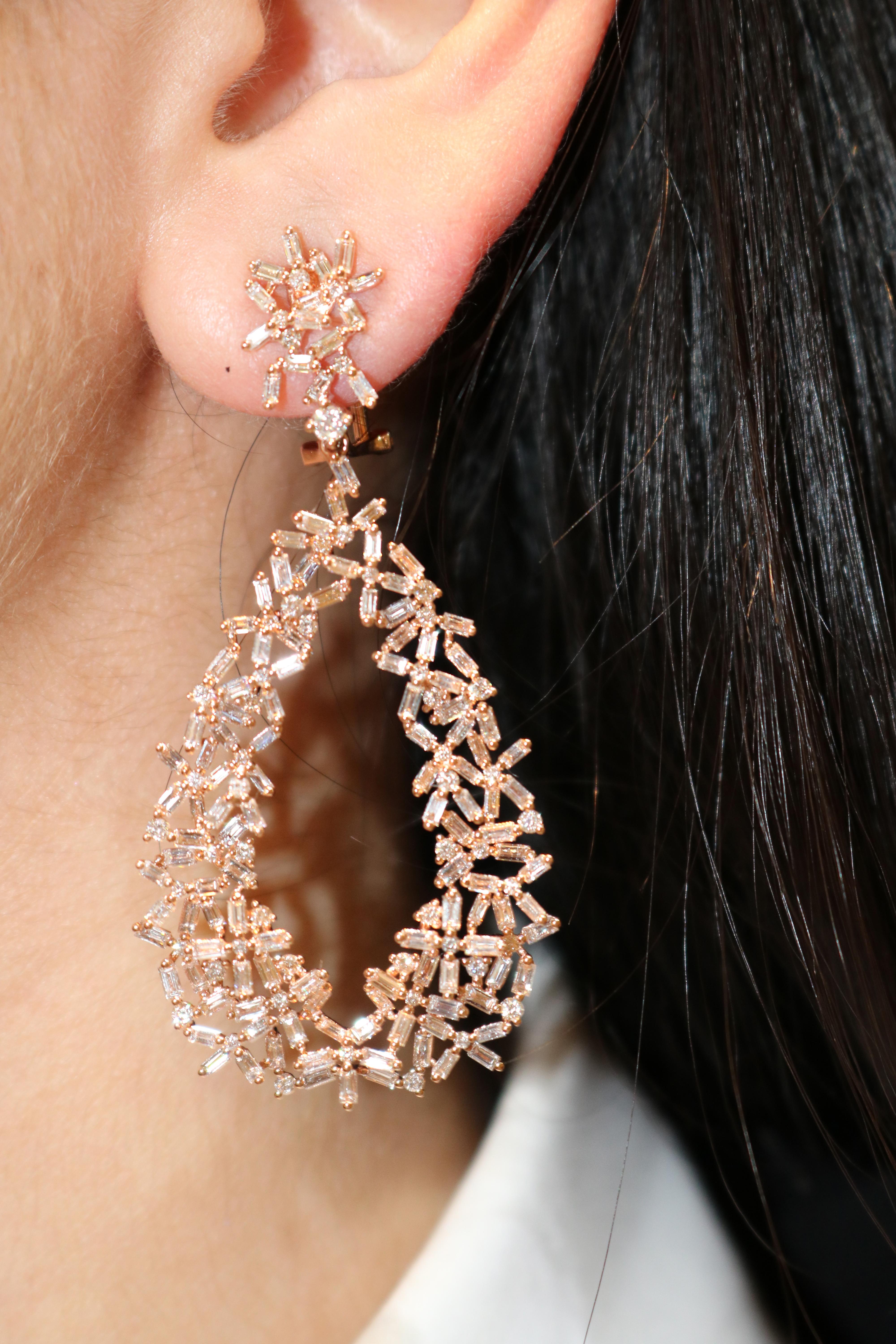 Modern Amwaj Rose Gold 18 Karat Earrings with Diamonds For Sale