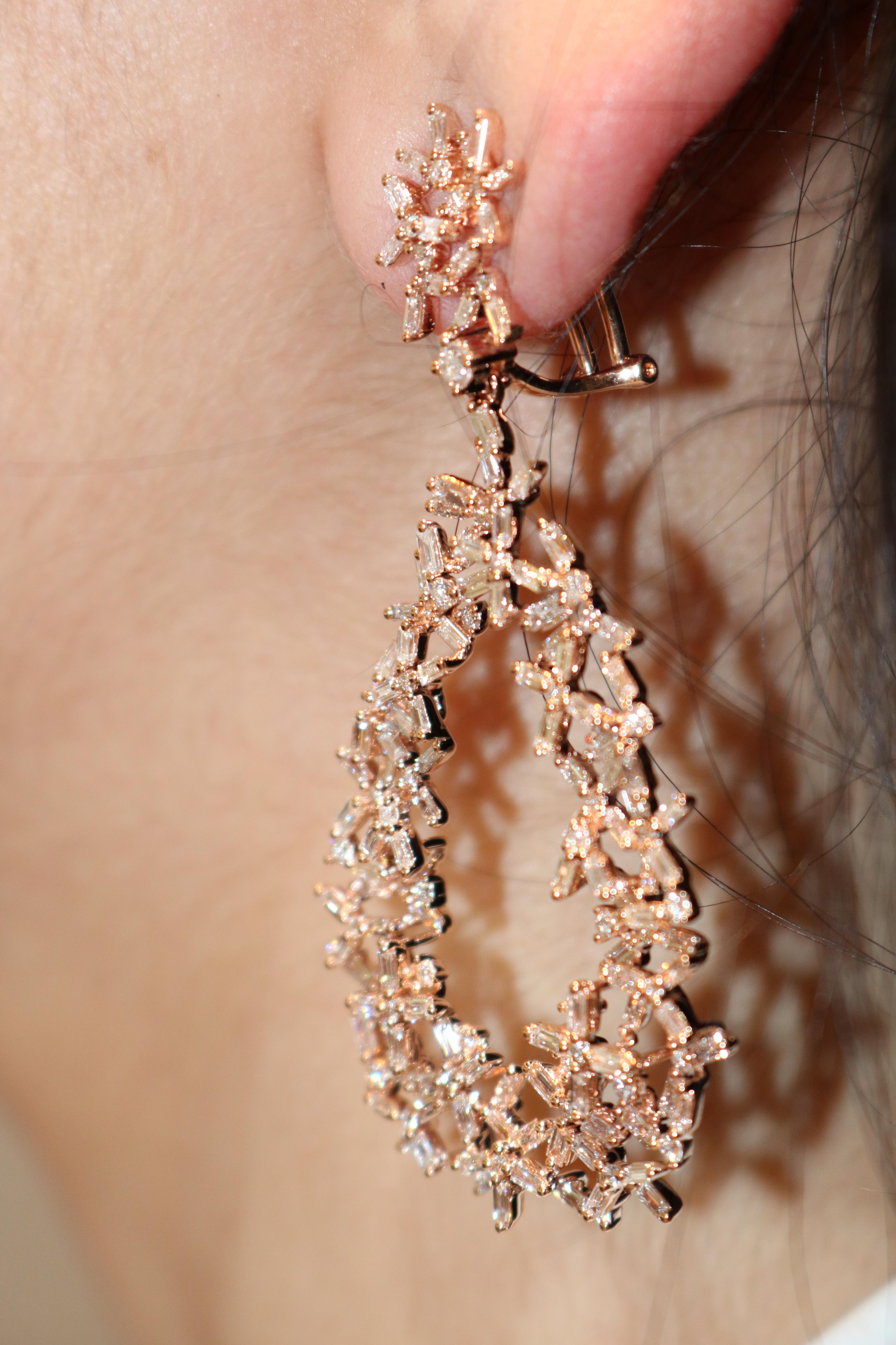 Women's Amwaj Rose Gold 18 Karat Earrings with Diamonds For Sale