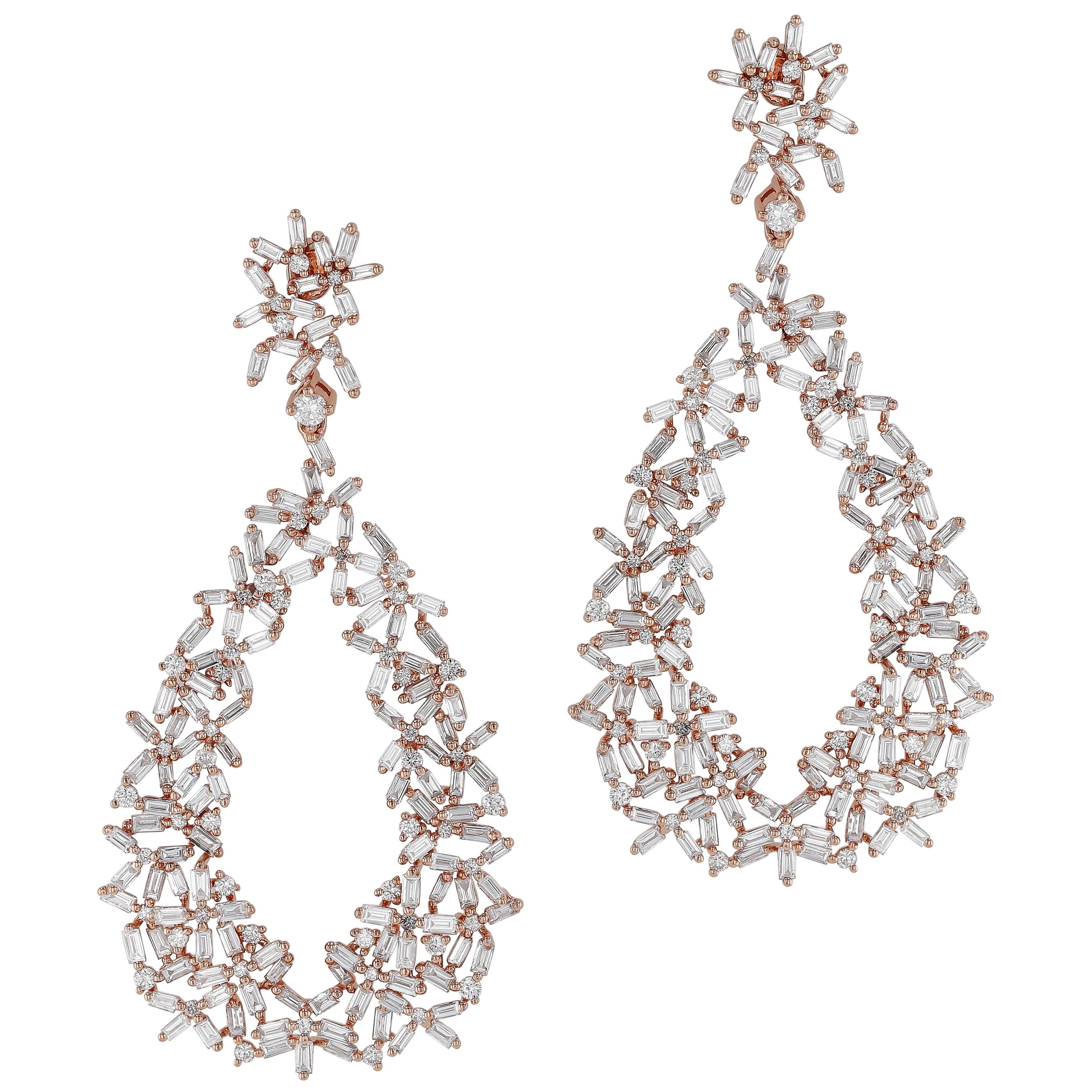 Amwaj Rose Gold 18 Karat Earrings with Diamonds For Sale