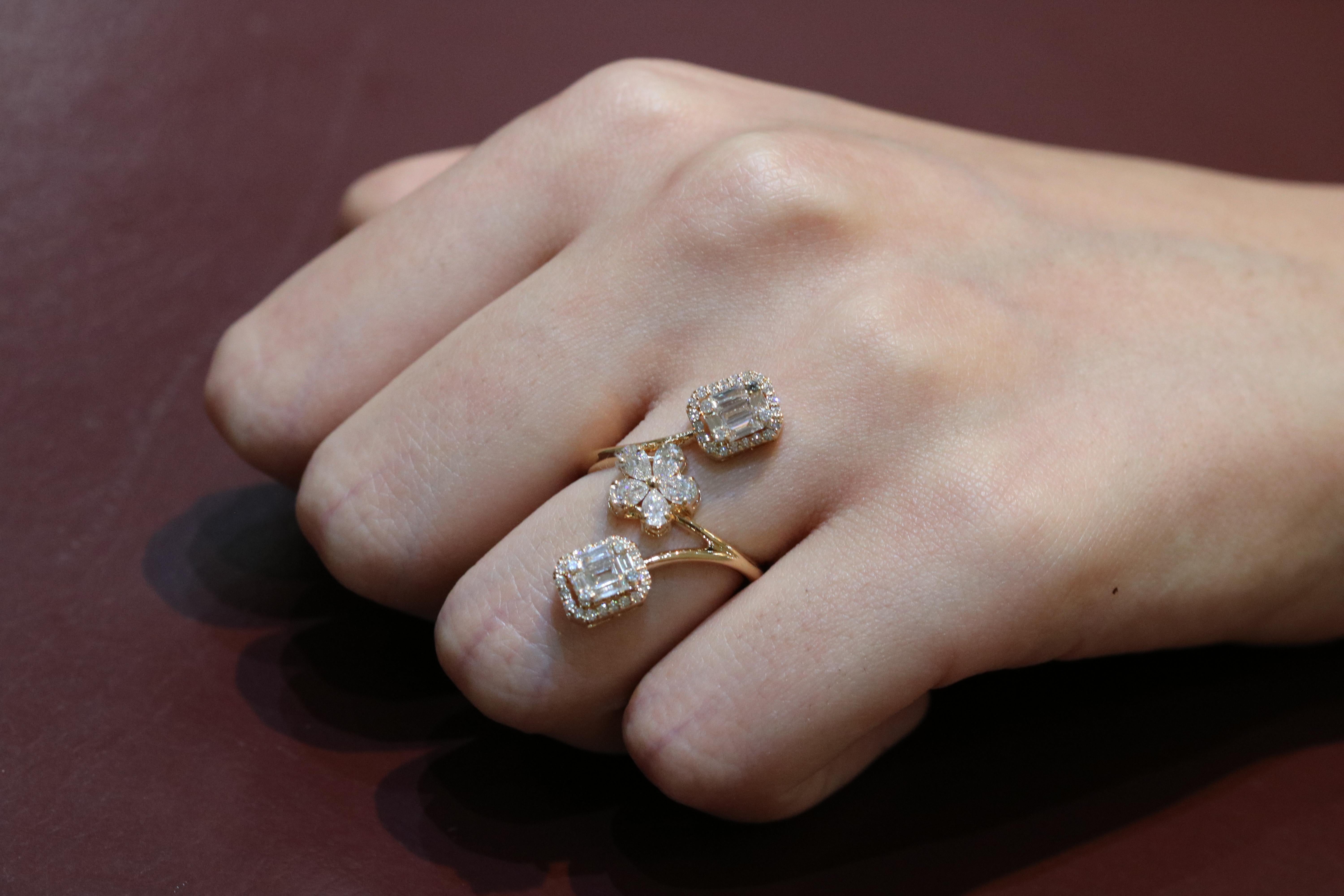 Baguette Cut Amwaj Rose Gold 18 Karat Ring with Diamonds For Sale