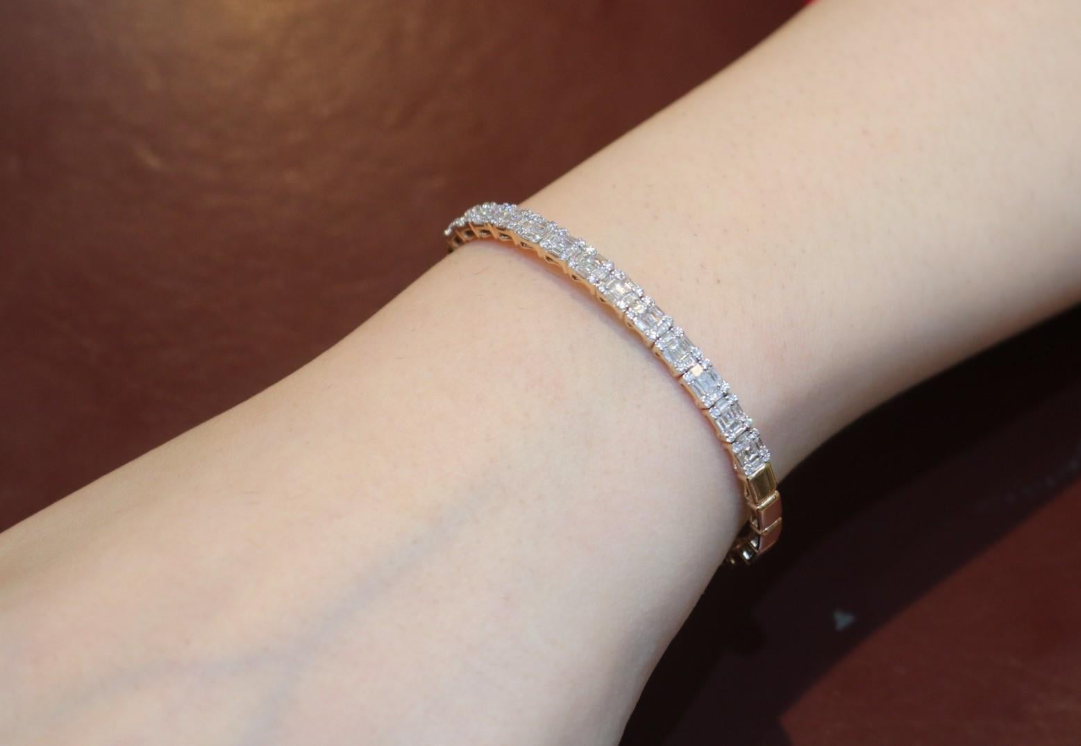 Baguette Cut Amwaj Rose Gold Bracelet with Diamonds For Sale