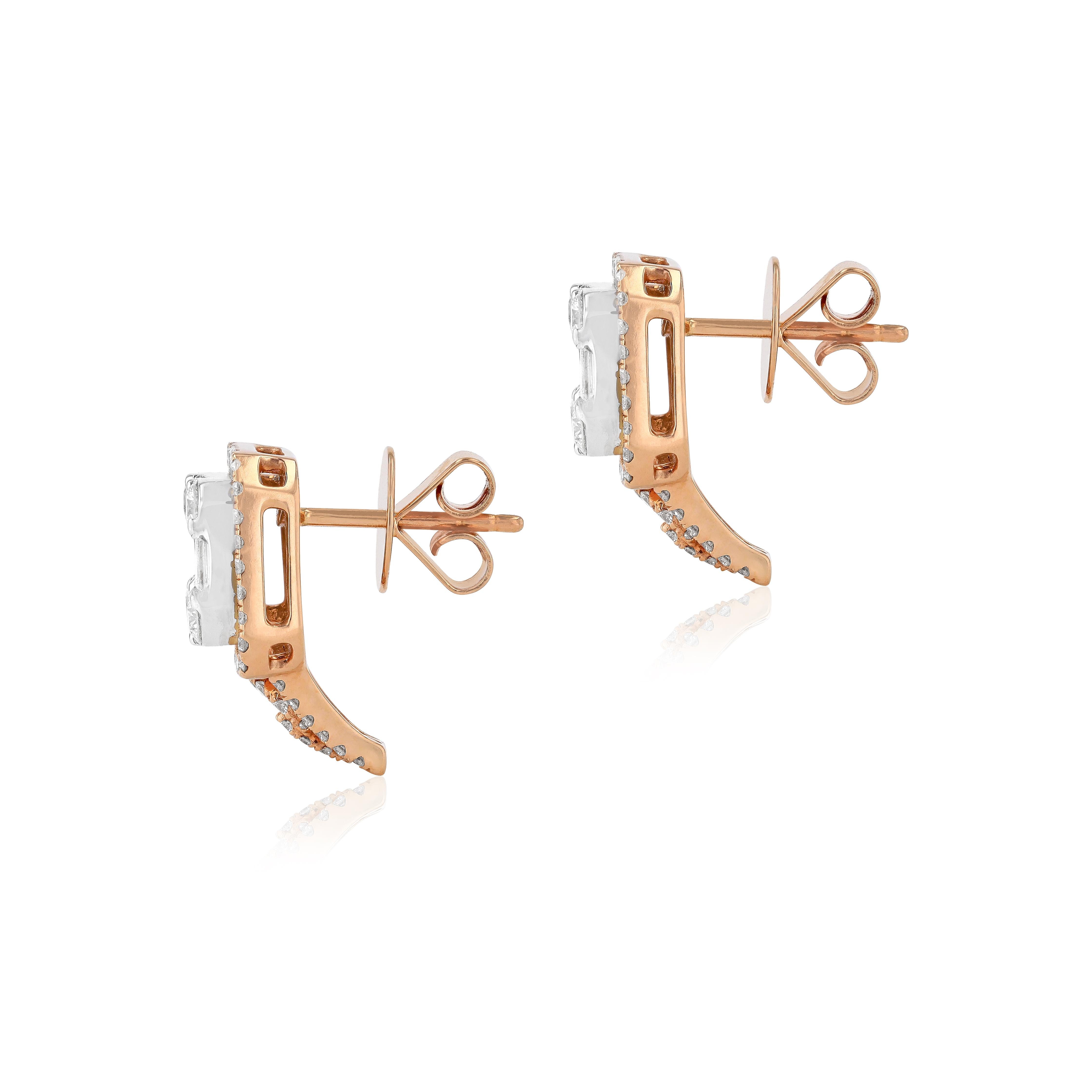 Modern Amwaj Rose Gold Earring with Diamonds For Sale