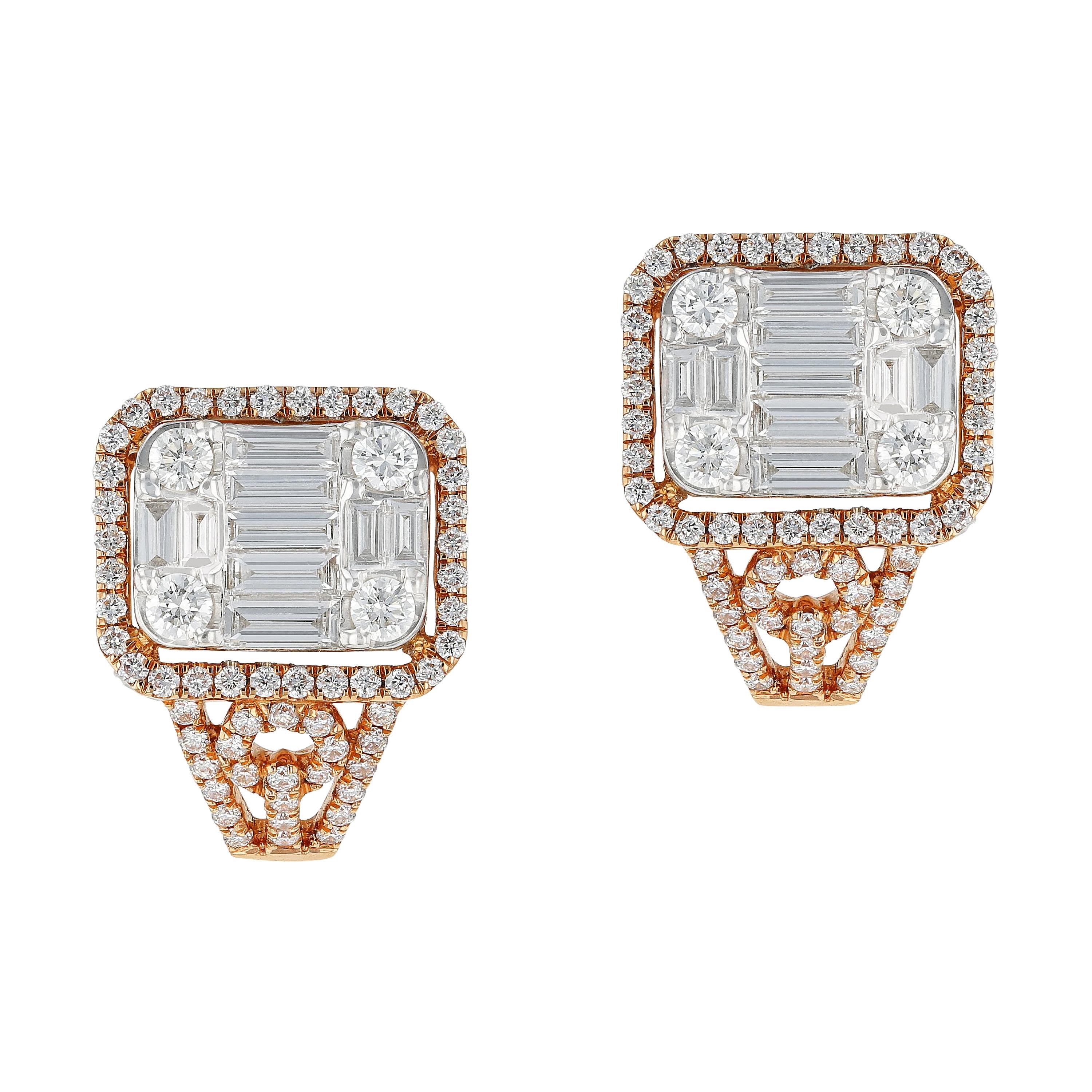 Amwaj Rose Gold Earring with Diamonds For Sale