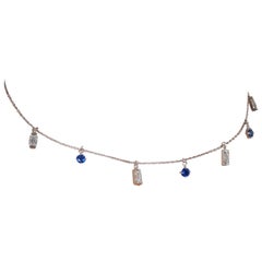 Amwaj White 18 Karat Gold Choker with Diamonds and Sapphire