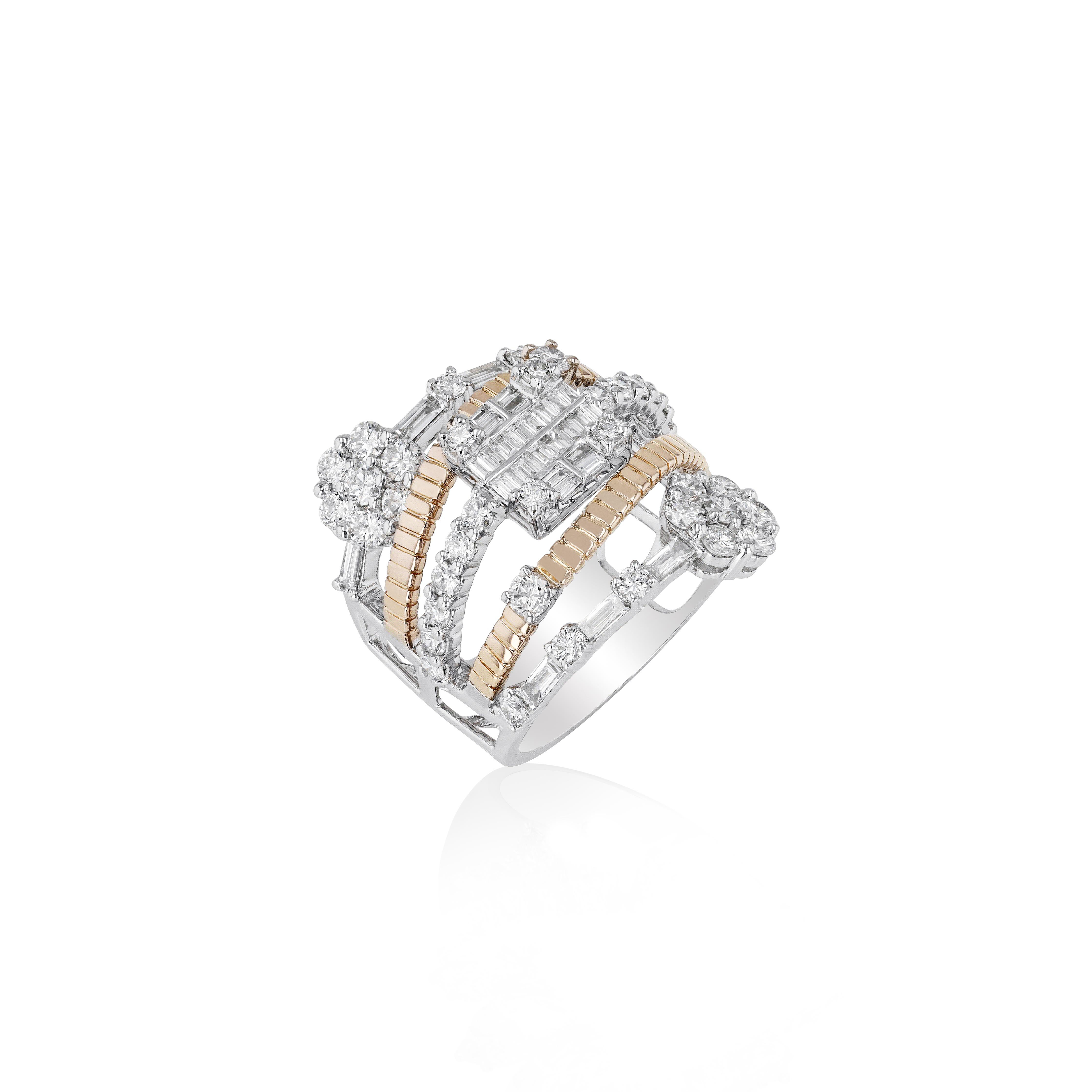 Women's Amwaj White and Rose Gold 18 Karat Ring with Diamonds For Sale