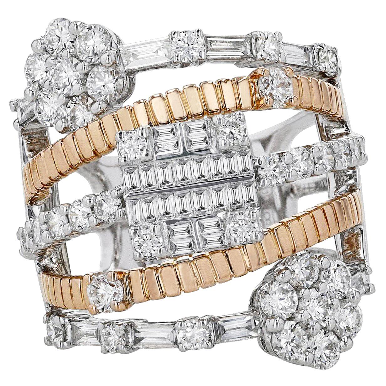 Amwaj Weiß- und Roségold 18 Karat Ring mit Diamanten im Angebot