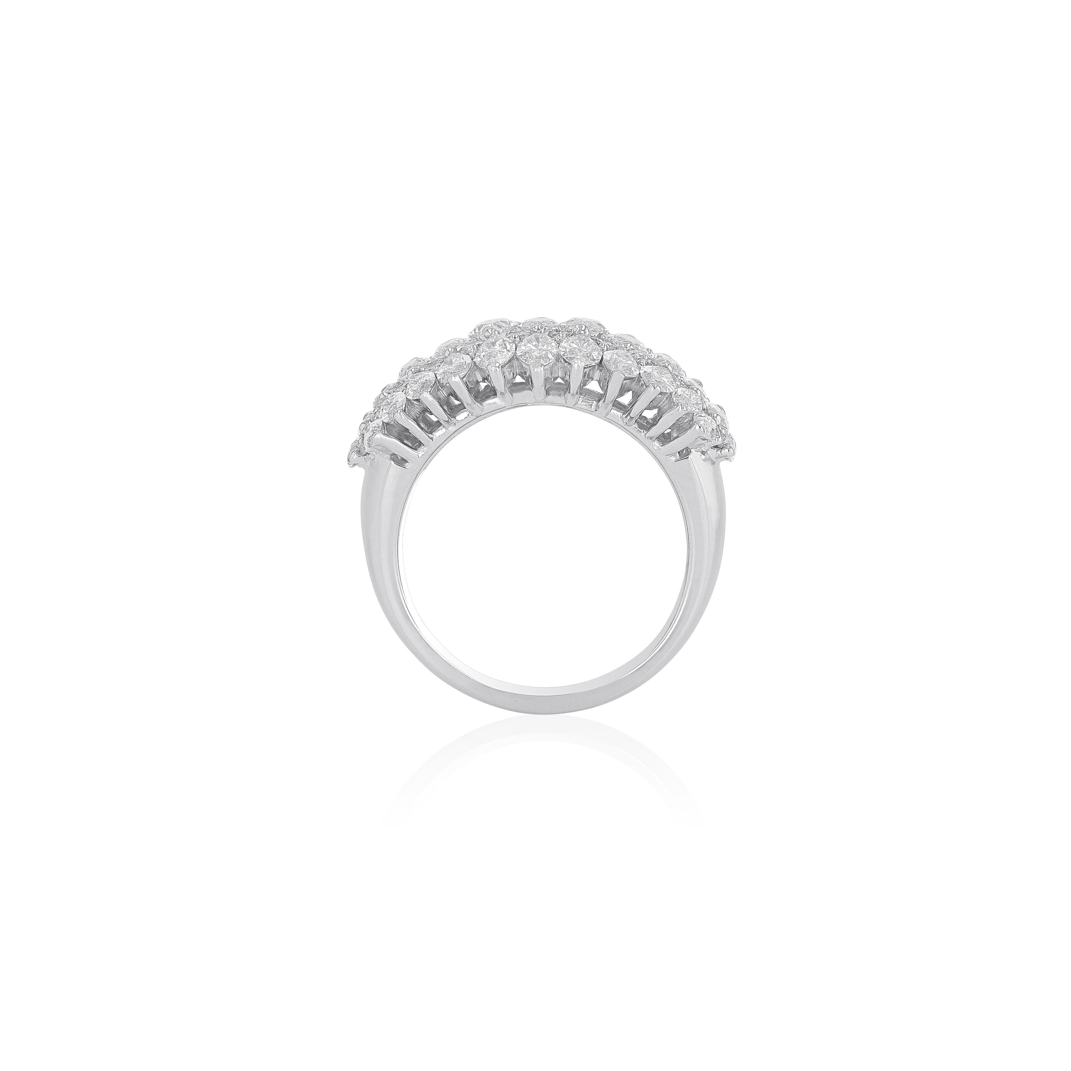 Classic and contemporary ring by Amwaj jewelry, fully set with Marquise and round shape diamonds that give a delicate touch for a glamorous and feminine look. This ring is a timeless investment that will never go out of fashion. Wear it alone, or
