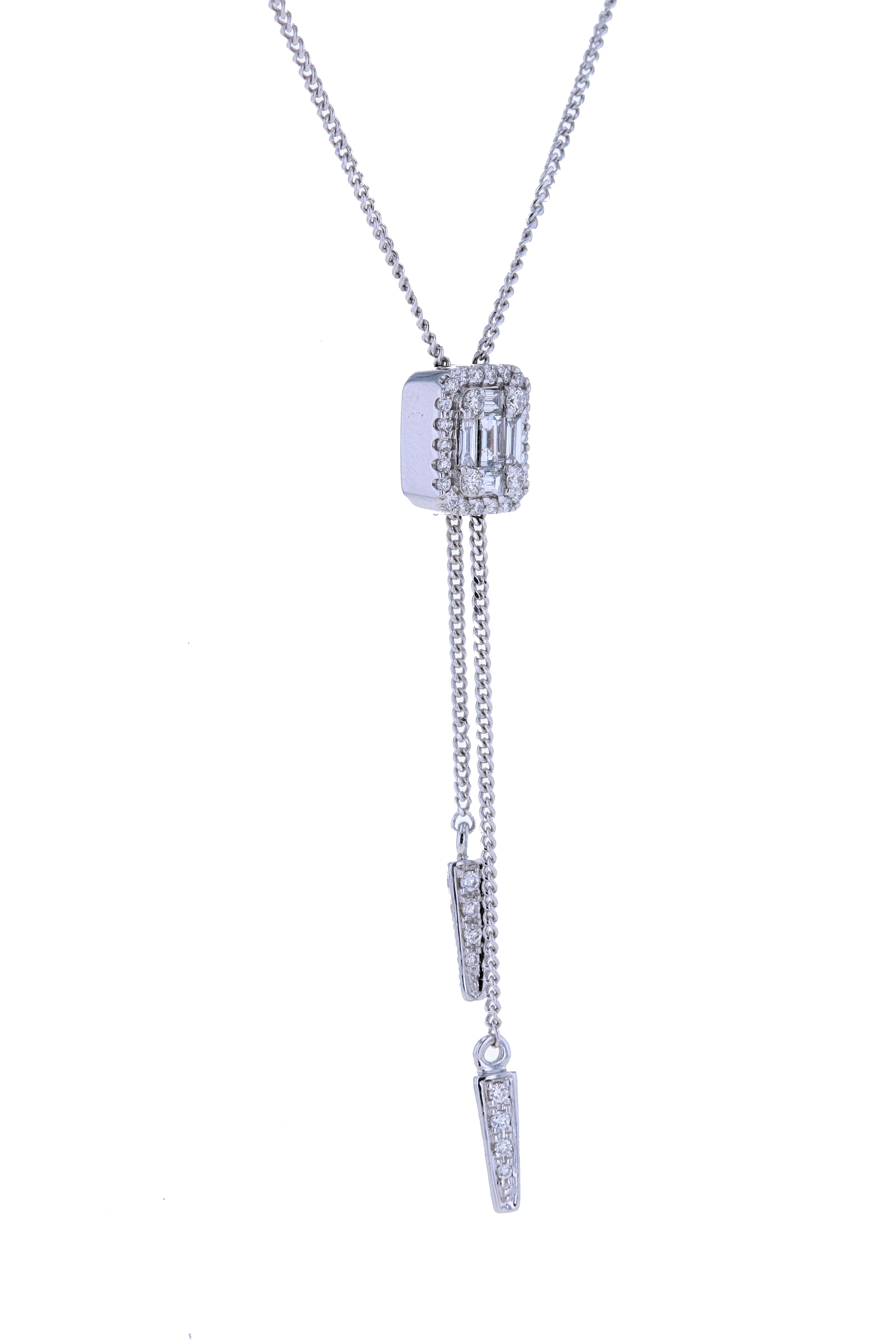 Amwaj 18 Karat Halskette aus Weißgold mit Diamanten (Baguetteschliff) im Angebot