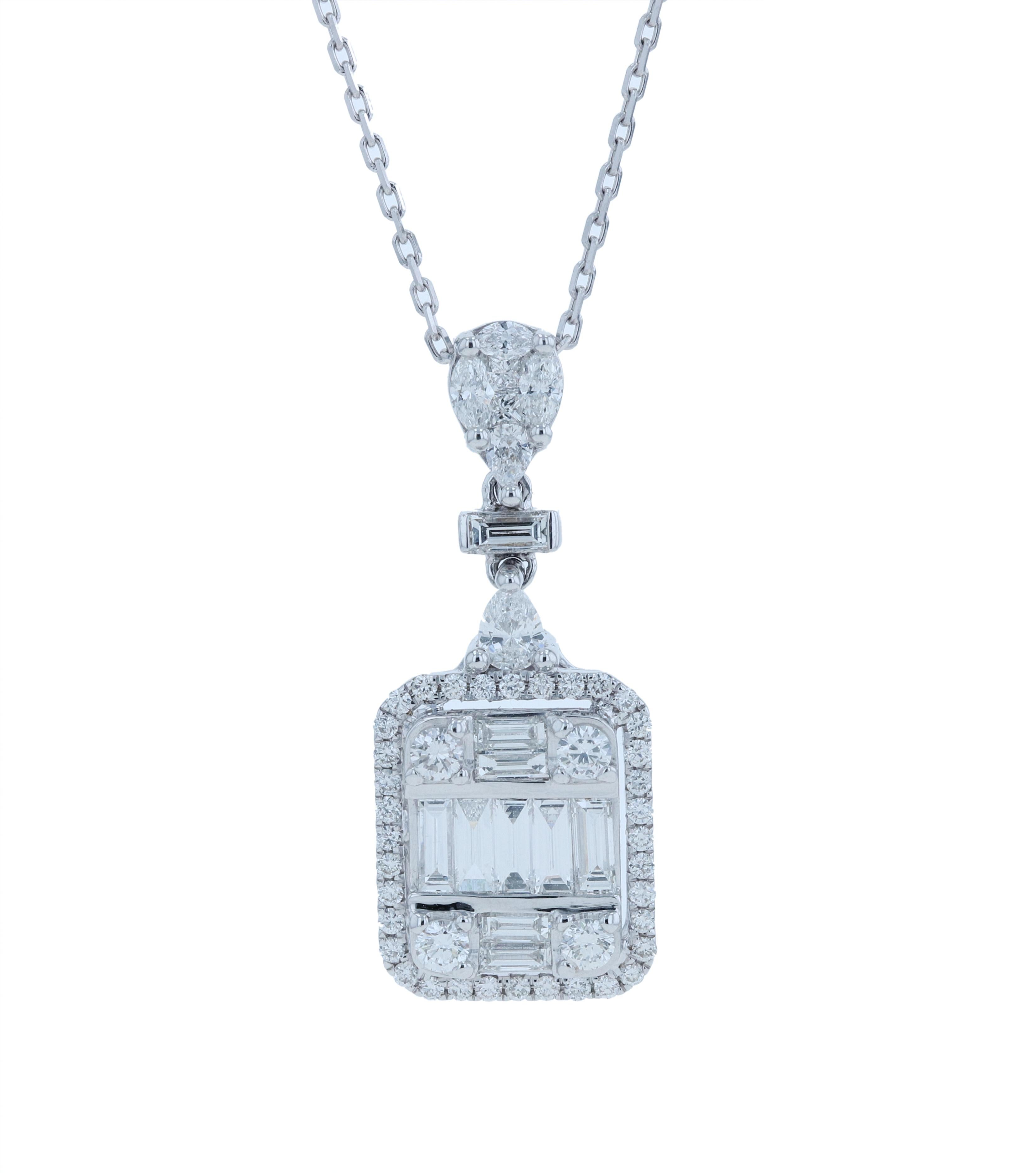 Taille baguette Amwaj Pendentif en or blanc 18 carats avec diamants en vente