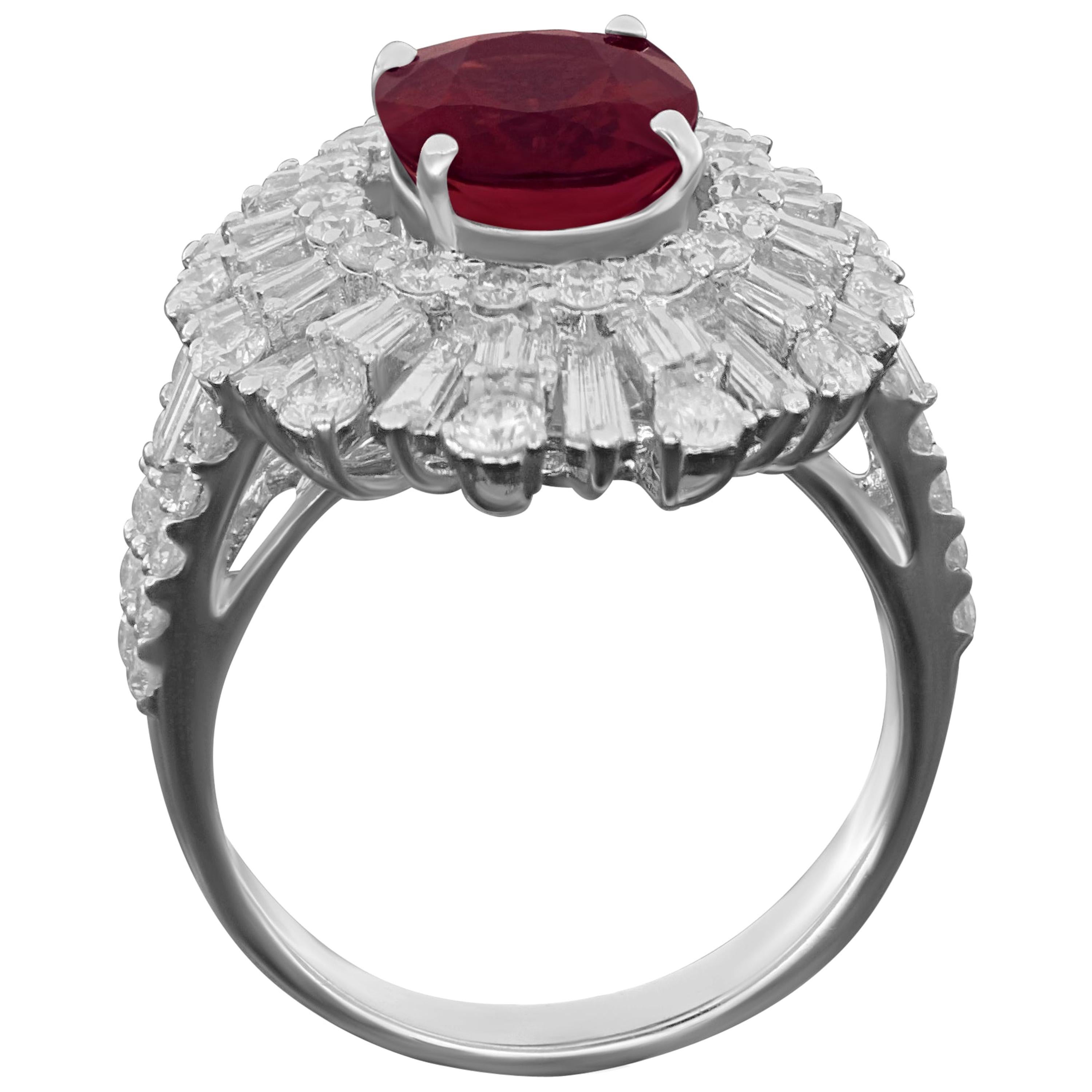 Amwaj White Gold 18 Karat Ring with Diamonds and Ruby For Sale