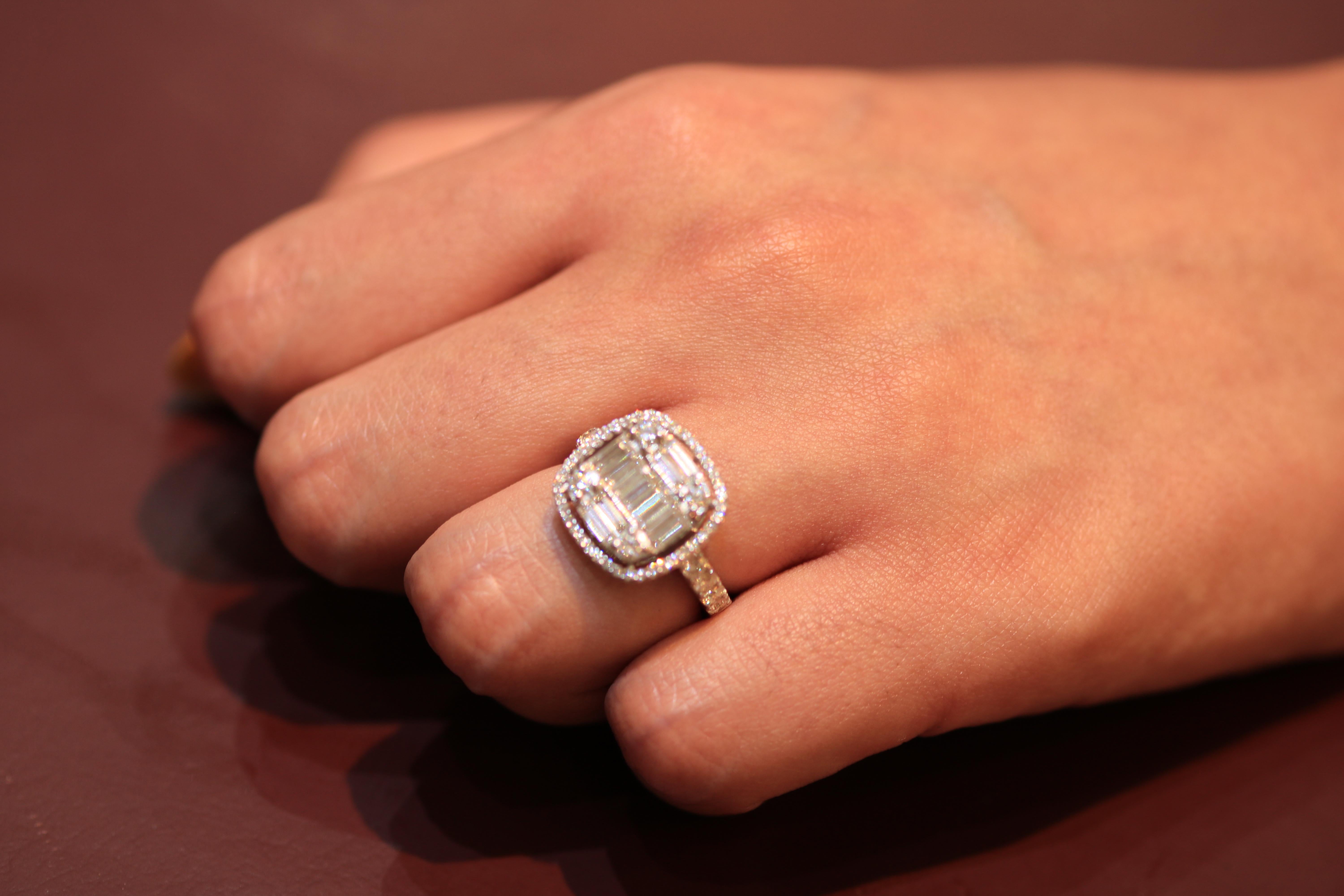 Baguette Cut Amwaj White Gold 18 Karat Ring with Diamonds For Sale