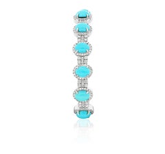 Amwaj Bracelet jonc en or blanc avec diamants et turquoise