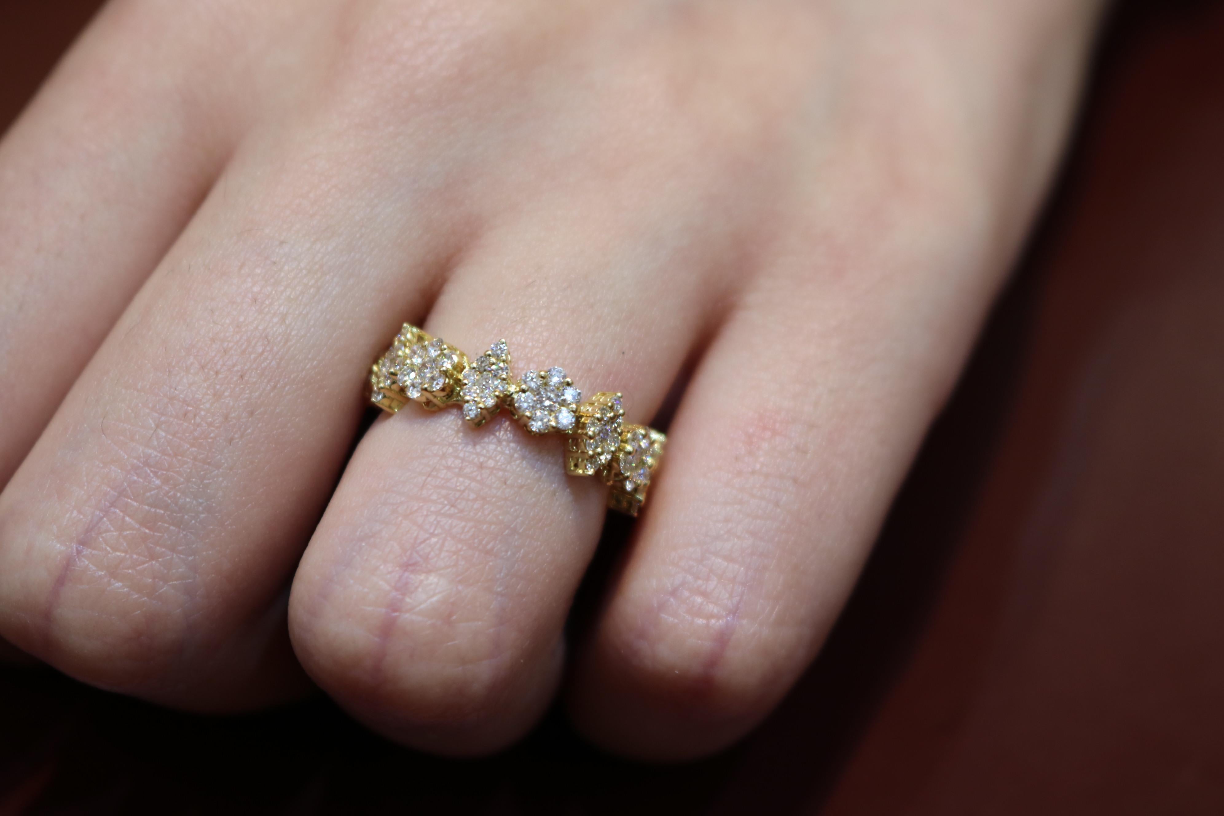 Modern Amwaj Yellow Gold Ring with Diamonds For Sale