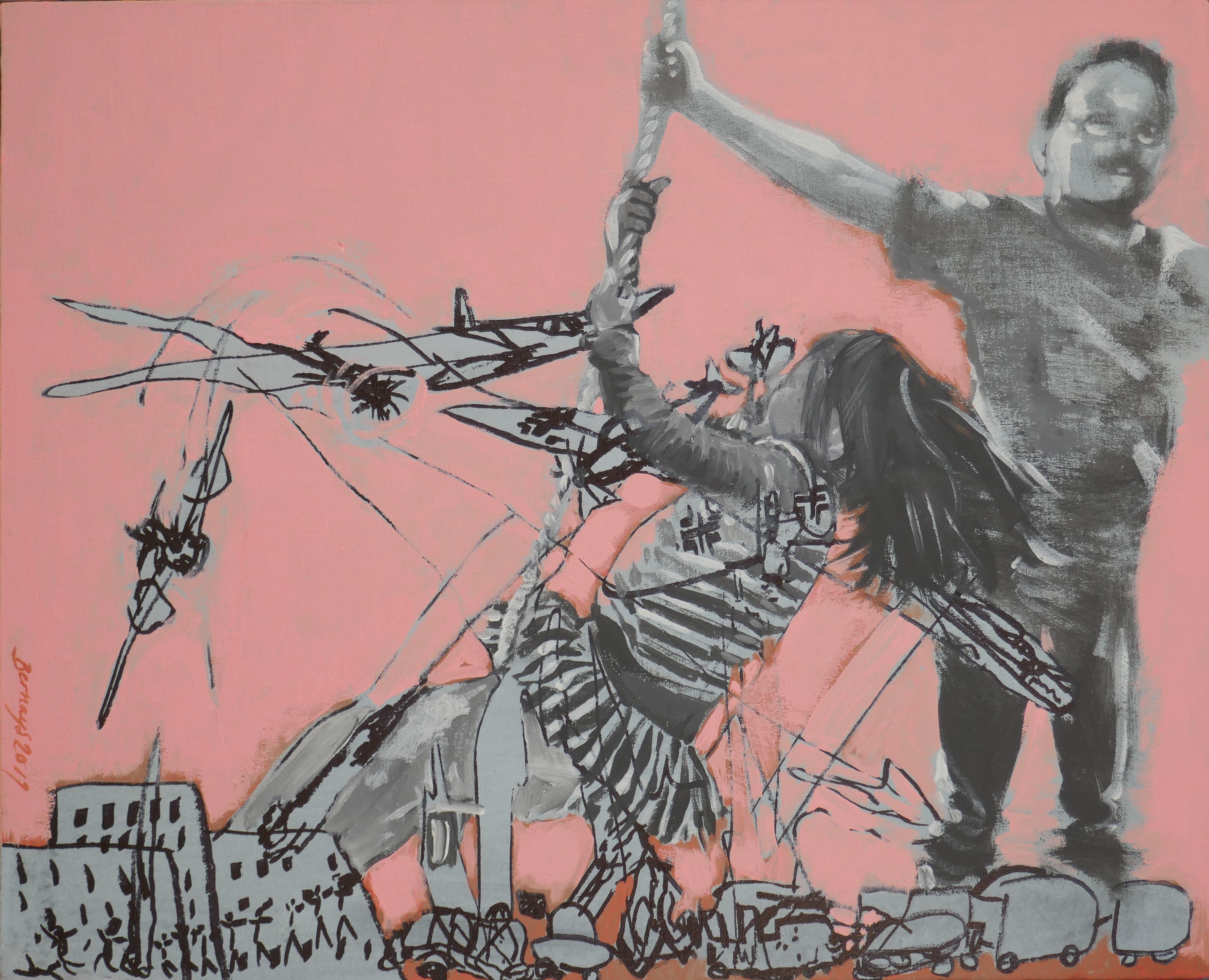 Paura di volare, Pittura, Acrilico su tela - Painting di Amy Bernays