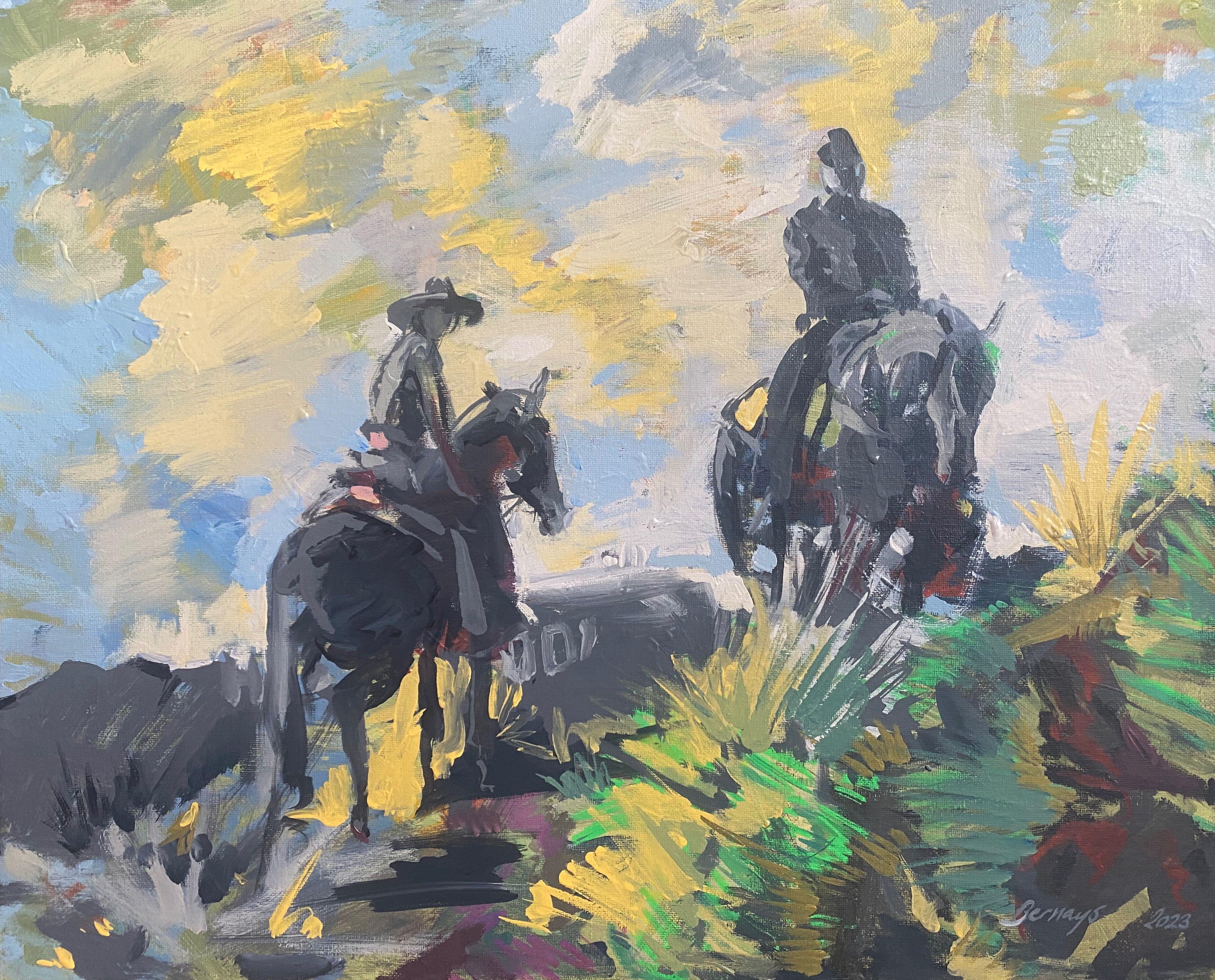 Cowboy d'Hollywood, peinture, acrylique sur toile - Painting de Amy Bernays