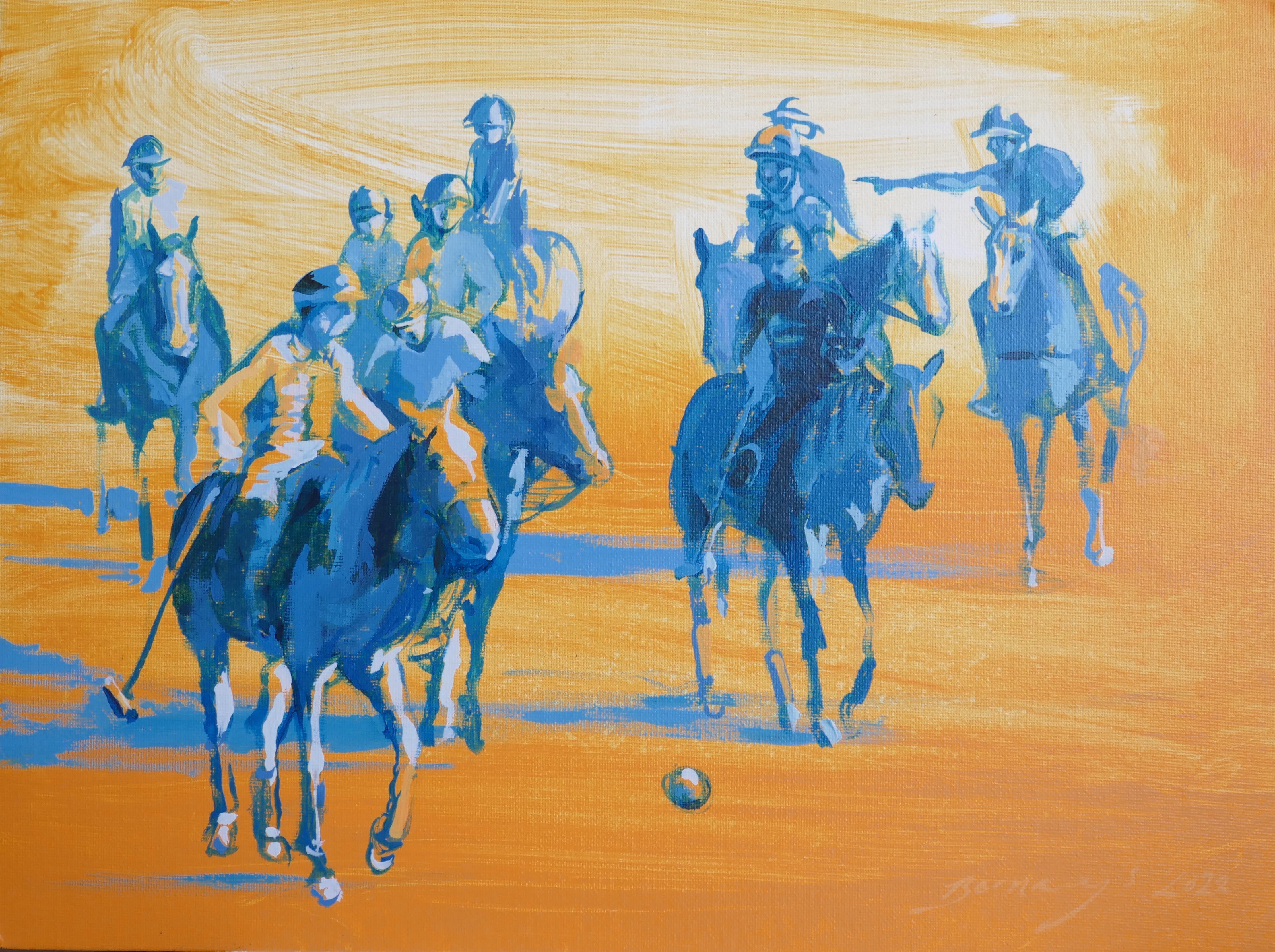 Aprender la línea del balón, Pintura, Acrílico sobre lienzo - Painting de Amy Bernays
