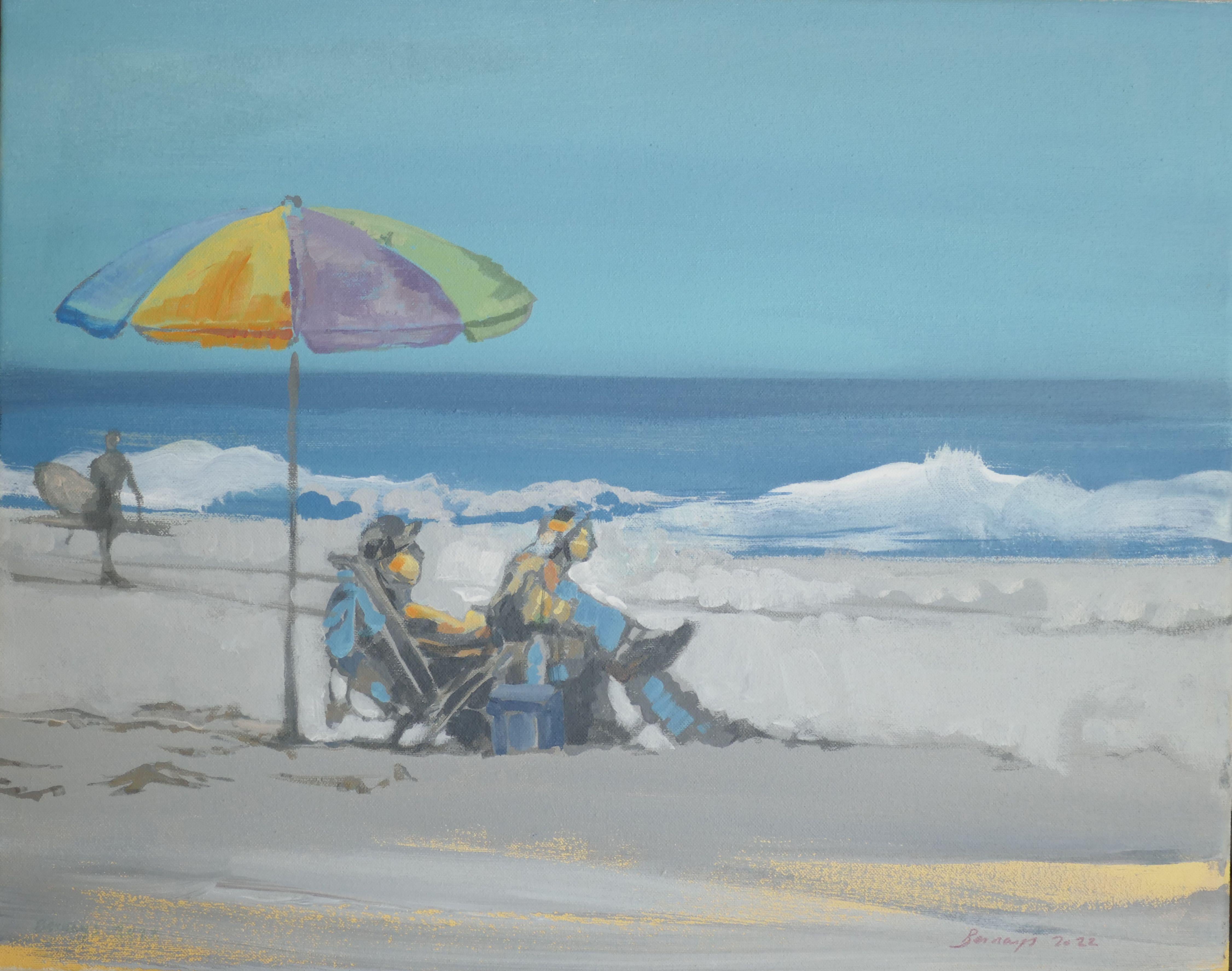 Peinture - Acrylique sur toile - « Mid Week at the Beach » - Painting de Amy Bernays