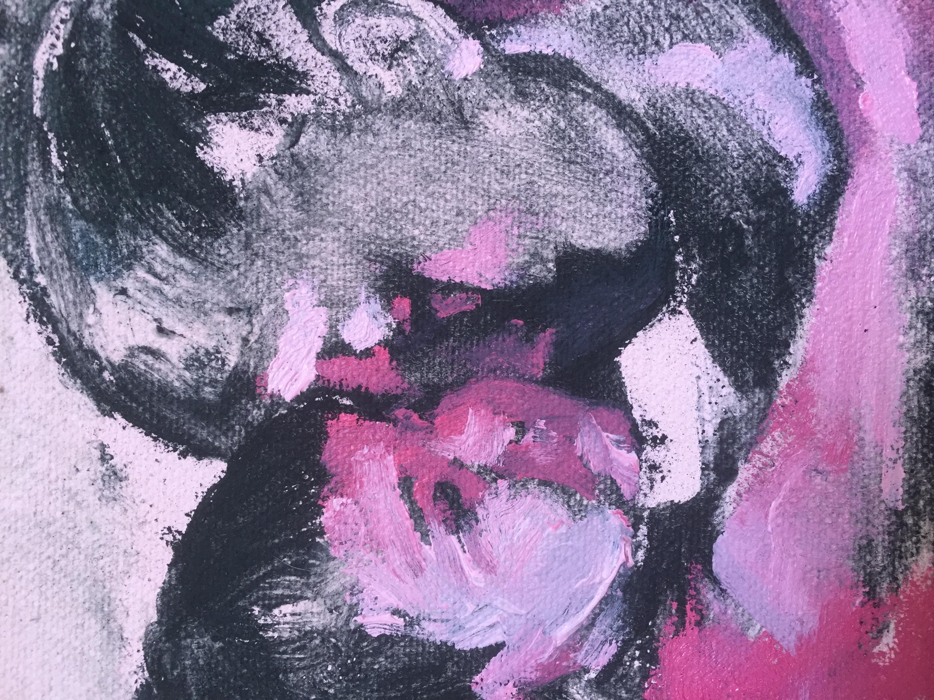 Éste es sólo un cuadro de alegría. Quizá los bordes deshilachados de las líneas, el fuerte contraste o el rosa abrasador sean también comentarios a este dulce cuadro de amor puro. Ser padre es complicado  :: Pintura :: Impresionista :: Esta obra