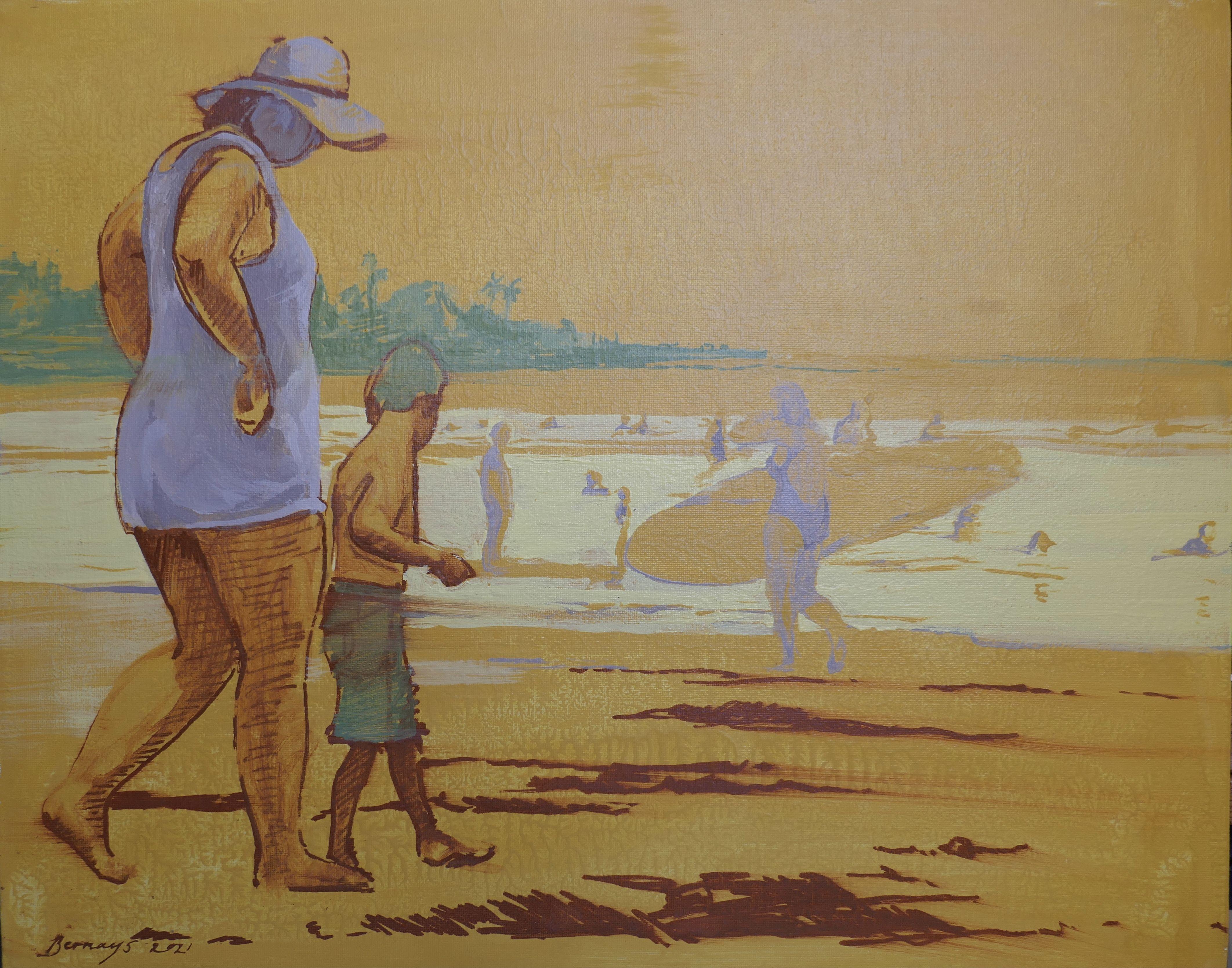 Mothers Beach, peinture, acrylique sur toile - Painting de Amy Bernays