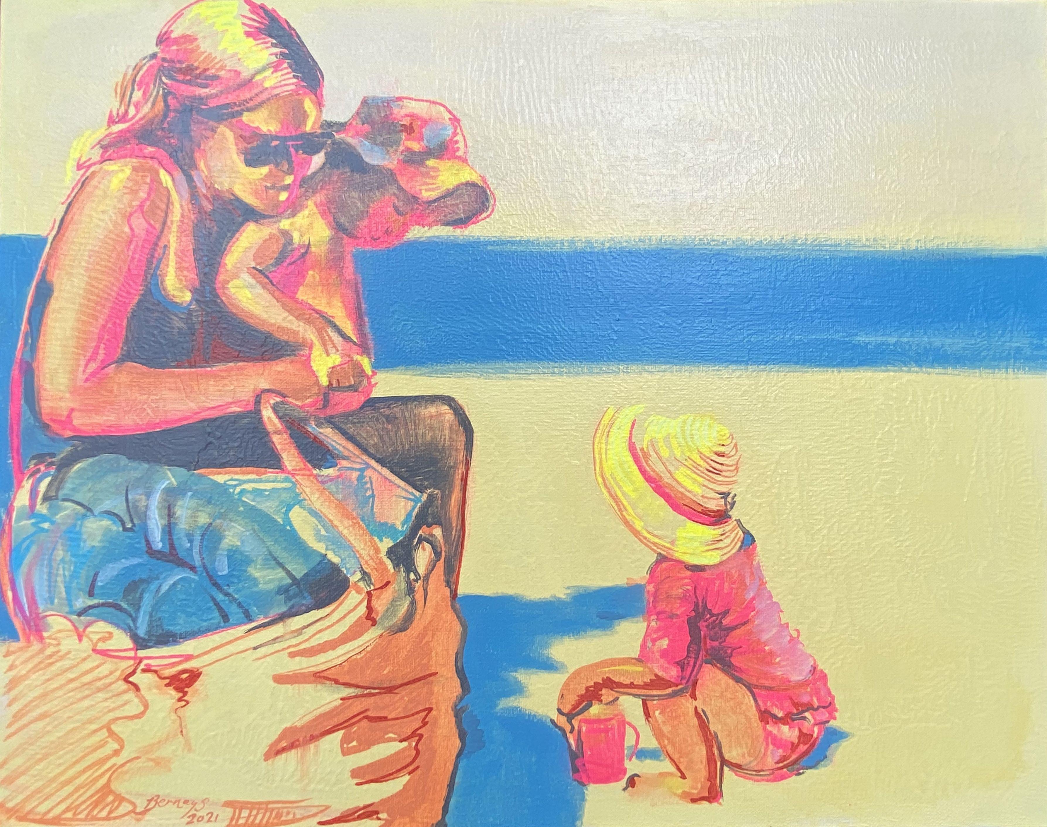 Peinture, acrylique sur toile Neon Beach Muma - Painting de Amy Bernays
