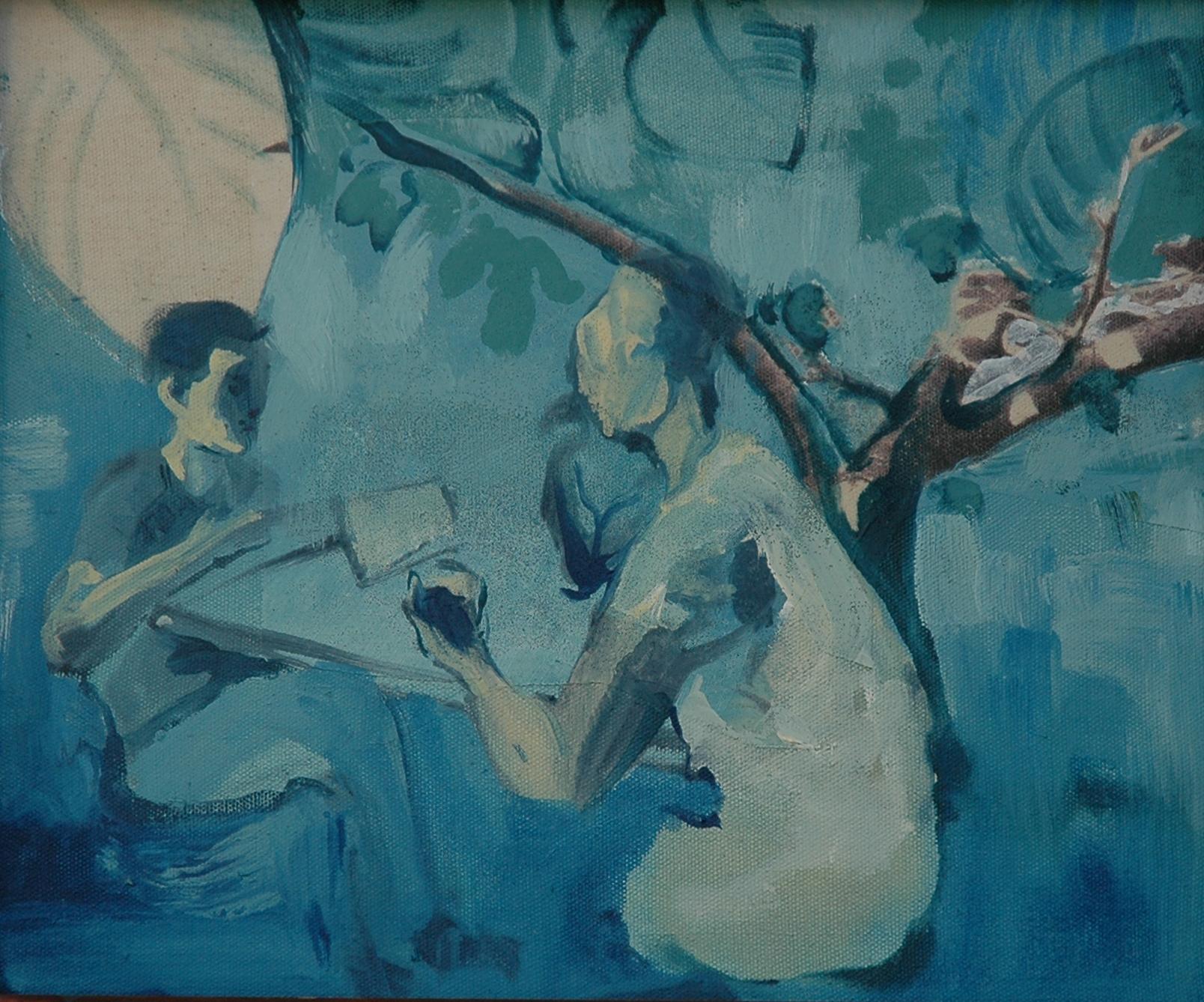El hombre manzana, Pintura, Óleo sobre lienzo - Painting de Amy Bernays