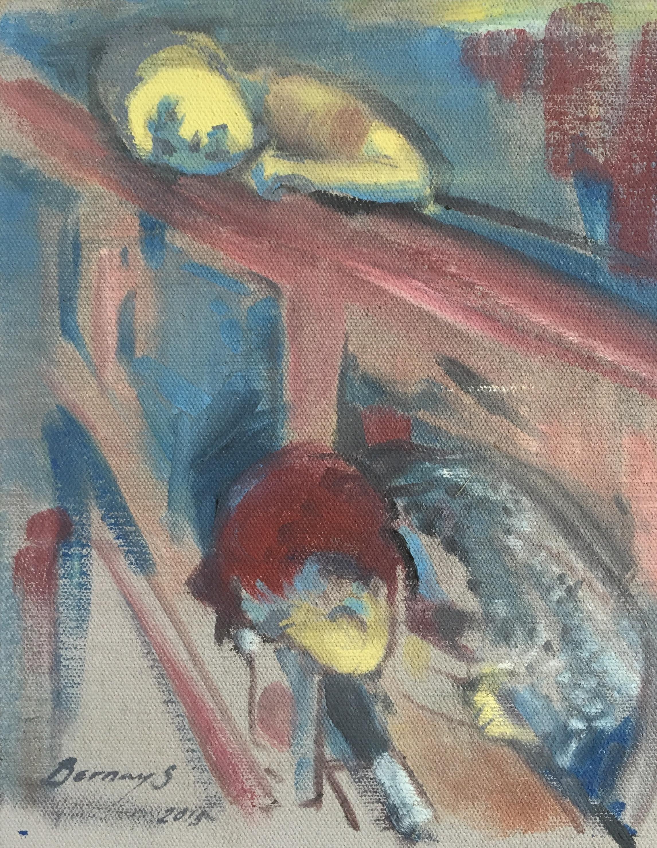 This small psychological painting continues the themes of family and growing up. The us and them, the camaraderie of boundaries and how those family structures shape us into the people we will become :: Painting :: Impressionist :: This piece comes