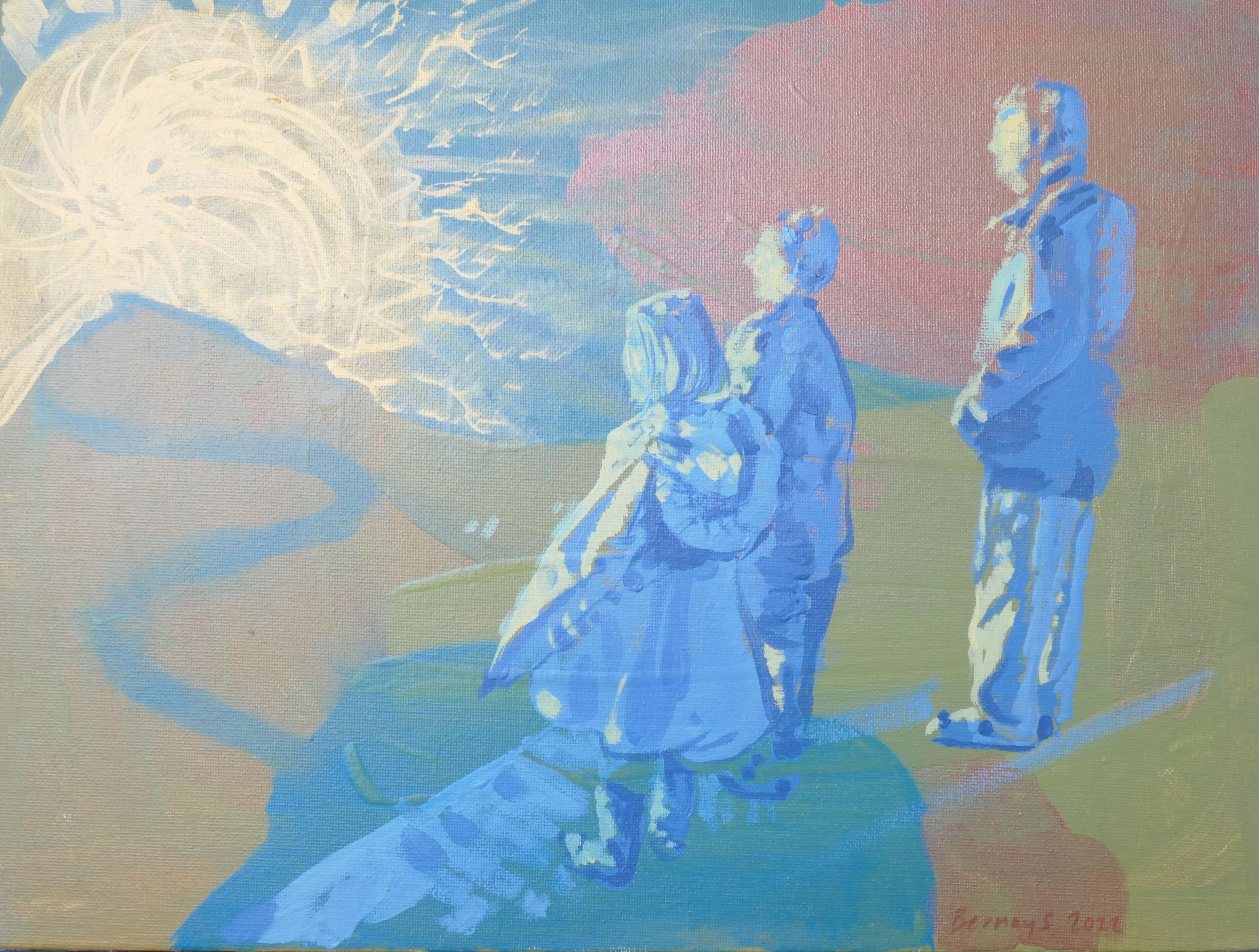 La lumière qui les guide, peinture, acrylique sur toile - Painting de Amy Bernays
