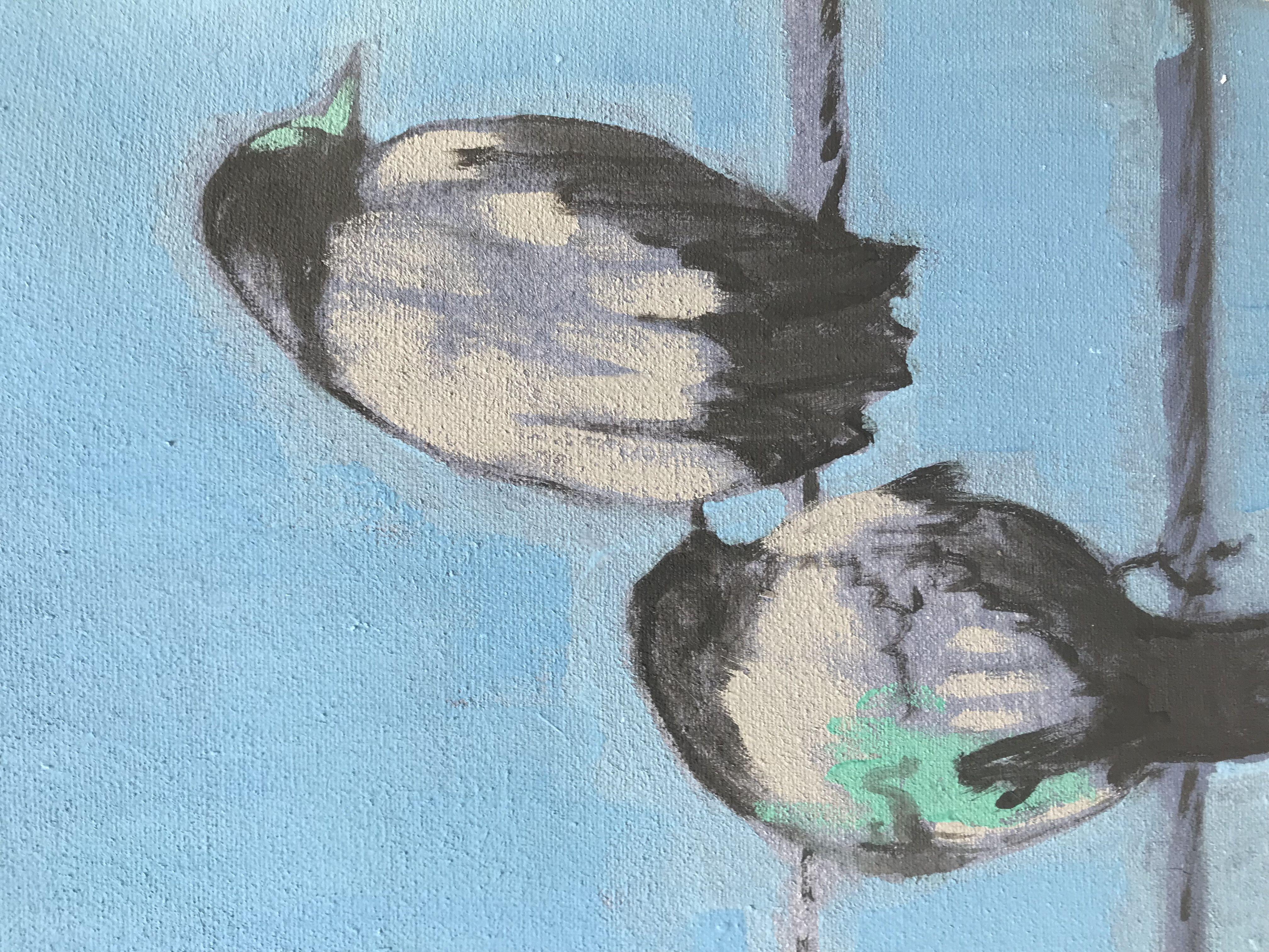 Twitter. 41 25 x 12 â€œ These are actually some kind of magpie. This painting started out as â€œbird Songâ€, this is a refinement. It is a simple concept, but very hangable. I keep it in one of my airbnbs and it sells regularly.  I like the message