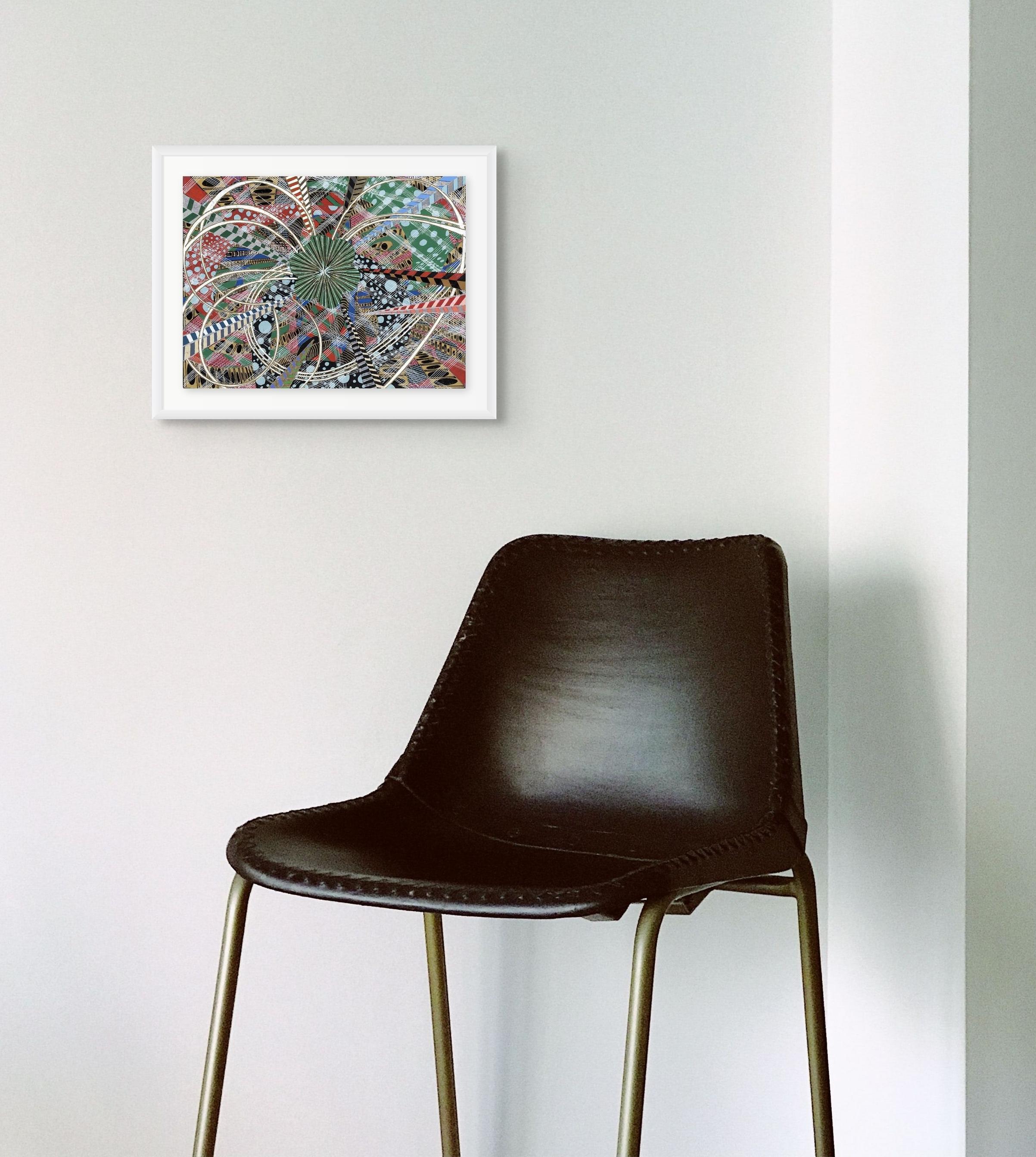 Universo partecipativo, 11 x 15 pollici, astratto a strati colorati con forme concentriche - Art di Amy Cheng