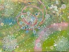 Vous êtes ici, peinture cosmique abstraite aux motifs géométriques