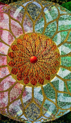 "The Concept of Symmetry, " green/white/maroon print of oil painting on canvas