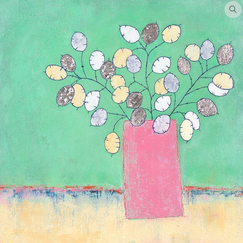 Honesty in a Pink Vase and Marguerites in a Green Jug diptych - Contemporary Print by Amy Christie