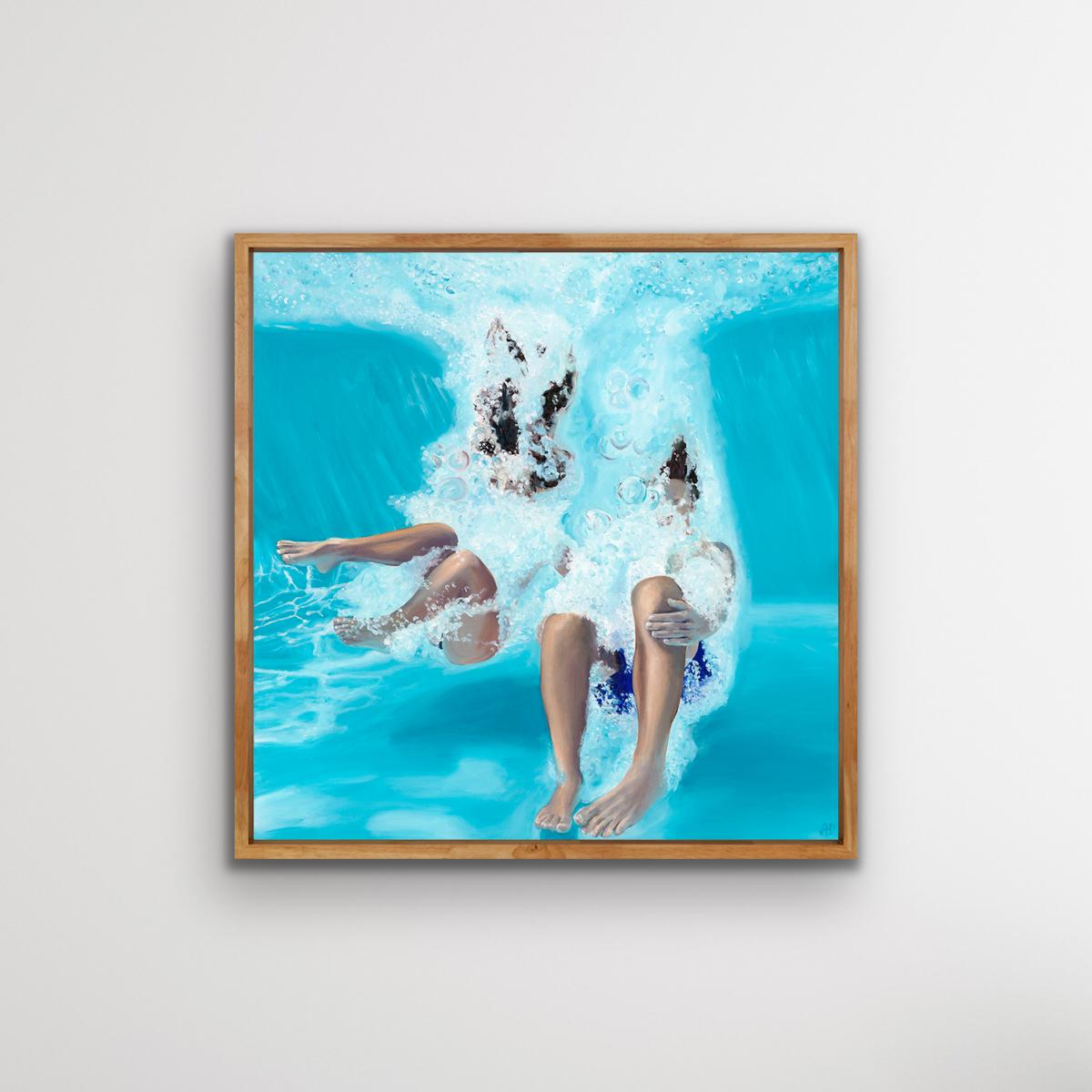 Bomba, Obra de arte de natación, Pintura figurativa, Pintura deportiva, Arte de casa de piscina - Painting Contemporáneo de Amy Devlin 