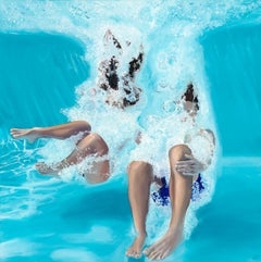 Bombe, schwimmendes Kunstwerk, figuratives Gemälde, Sportmalerei, Poolhauskunst