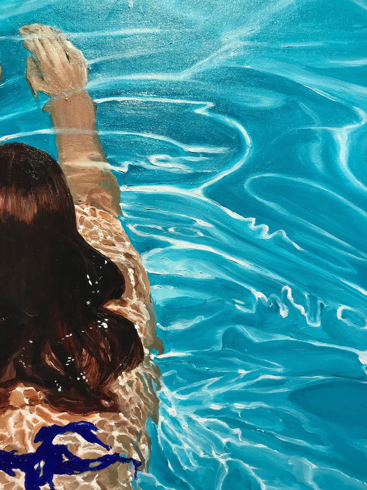 ''Eos'' Contemporary Underwater Portrait Painting, Girl Swimming in Pool For Sale 1