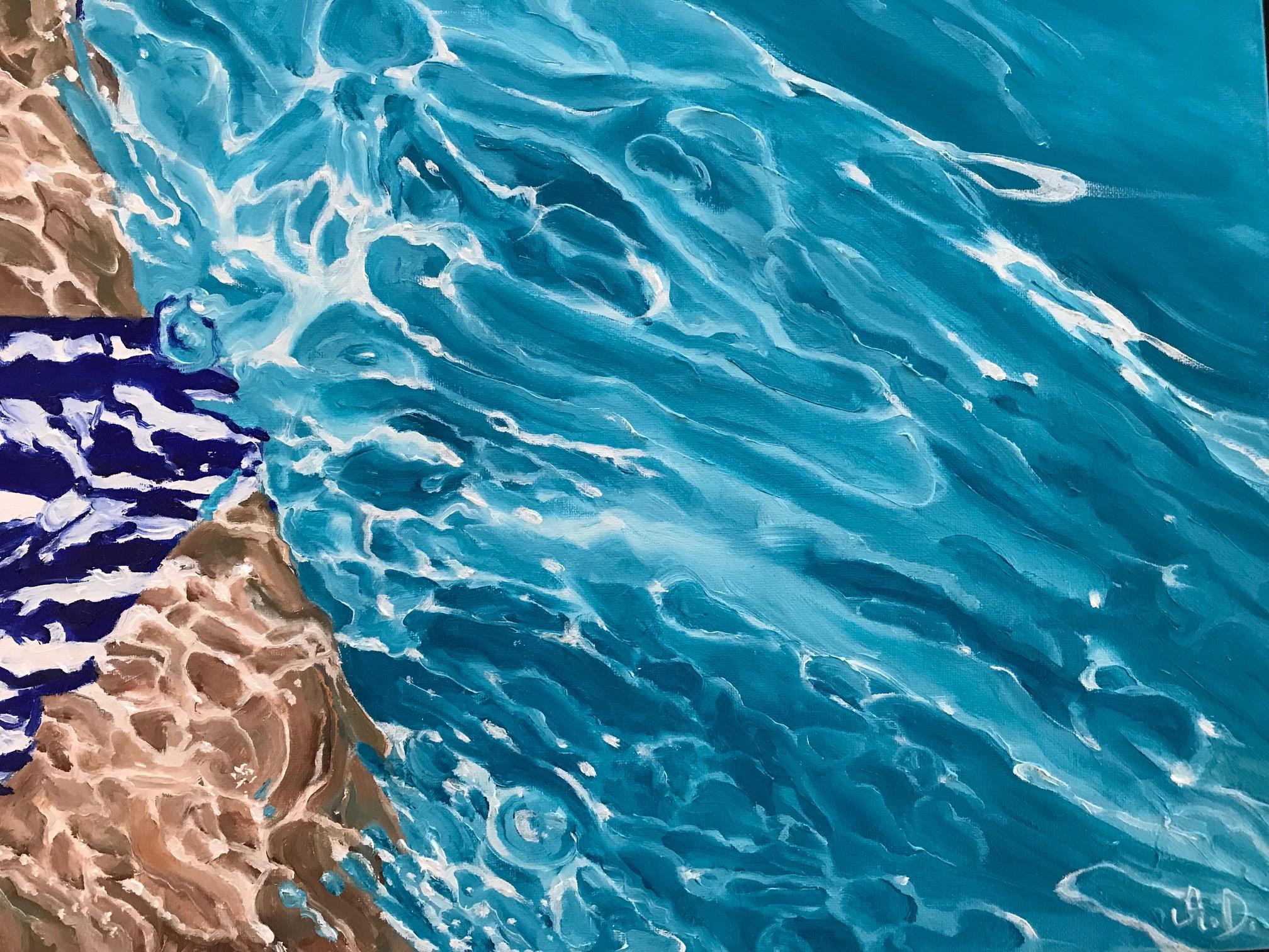 ''Eos'' Contemporary Underwater Portrait Painting, Girl Swimming in Pool For Sale 2