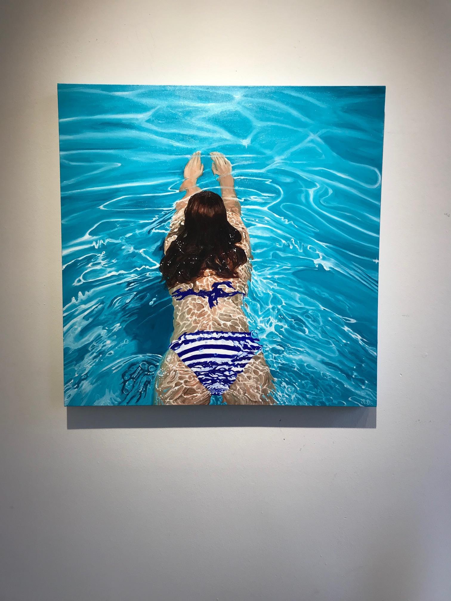 ''Eos'' Contemporary Underwater Portrait Painting, Girl Swimming in Pool For Sale 3