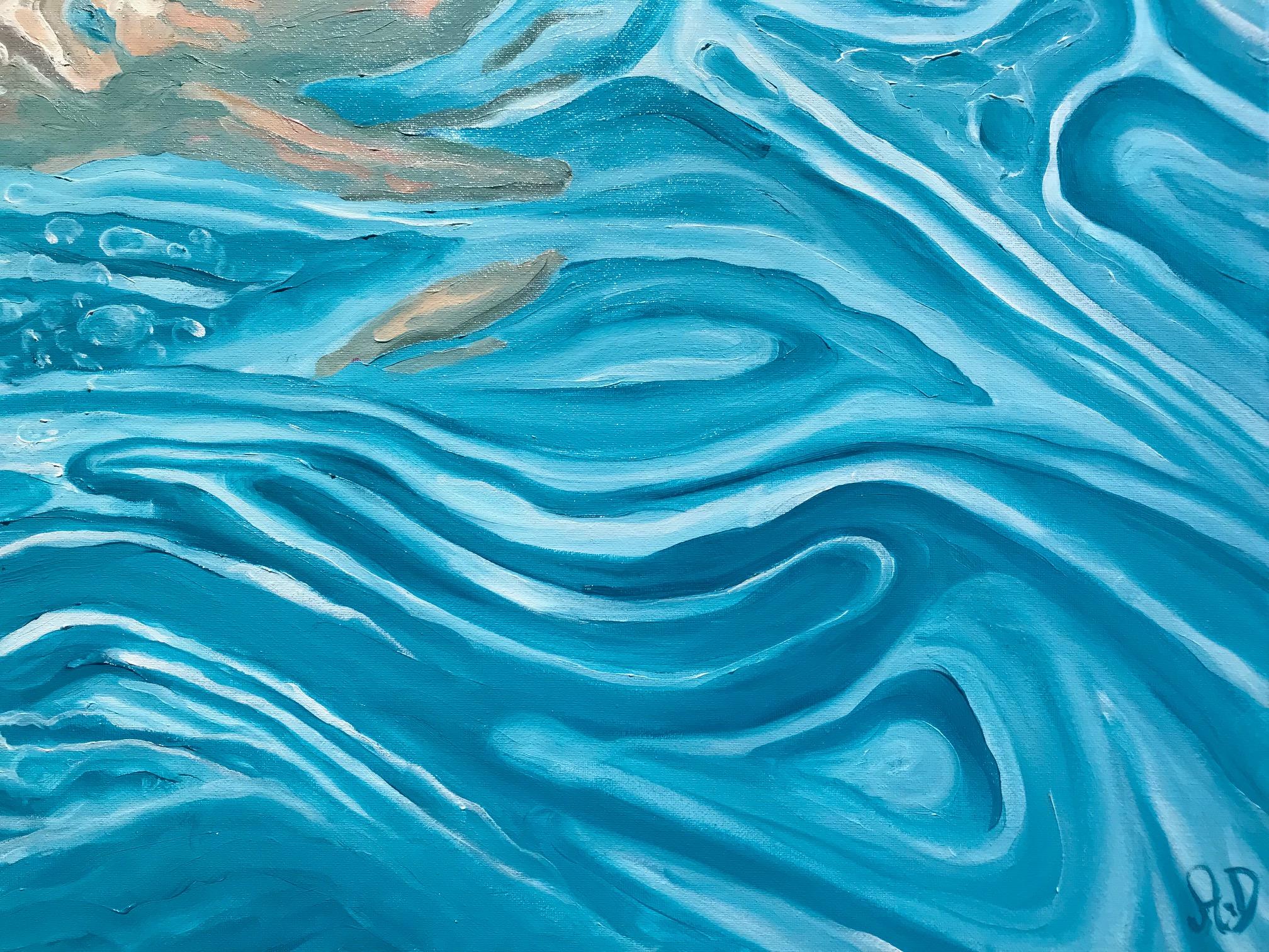 ''Erato'' Quadro di ritratto subacqueo contemporaneo, ragazza in piscina 1
