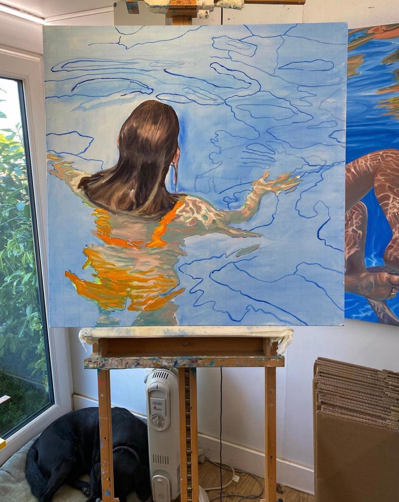 ''Erato'' Contemporary Underwater Portrait Painting, Girl in Swimming Pool 5