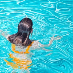 ''Erato'' Peinture contemporaine de portrait sous-marin, fille dans la piscine