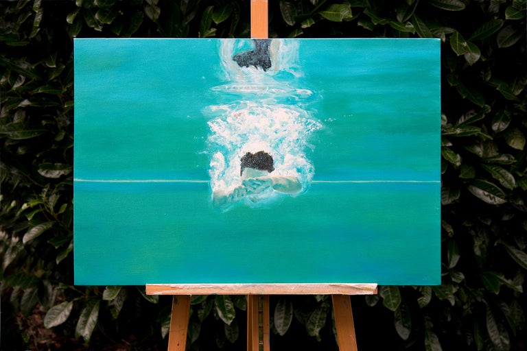 Amy Devlin - Peinture contemporaine de portrait d'un nageur sous-marin ...
