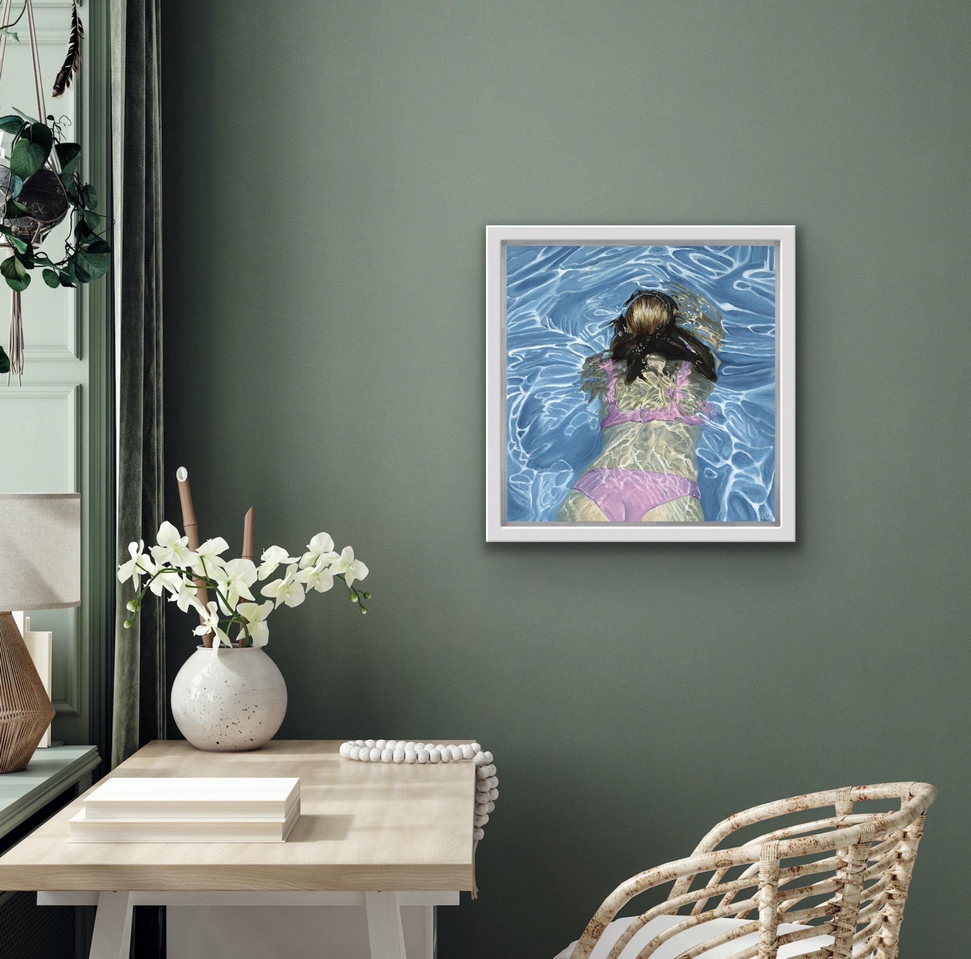 Hemera, Figurative Art, Swimming Painting, Underwater Art, Pool House Art - Blue Interior Painting by Amy Devlin