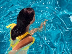 ''Hydra'' Contemporary Underwater Portrait Painting of a Girl in a Pool, Yellow