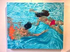 ''Poseidon and Amphitrite'' Contemporary Painting of Boy and Girl in Pool