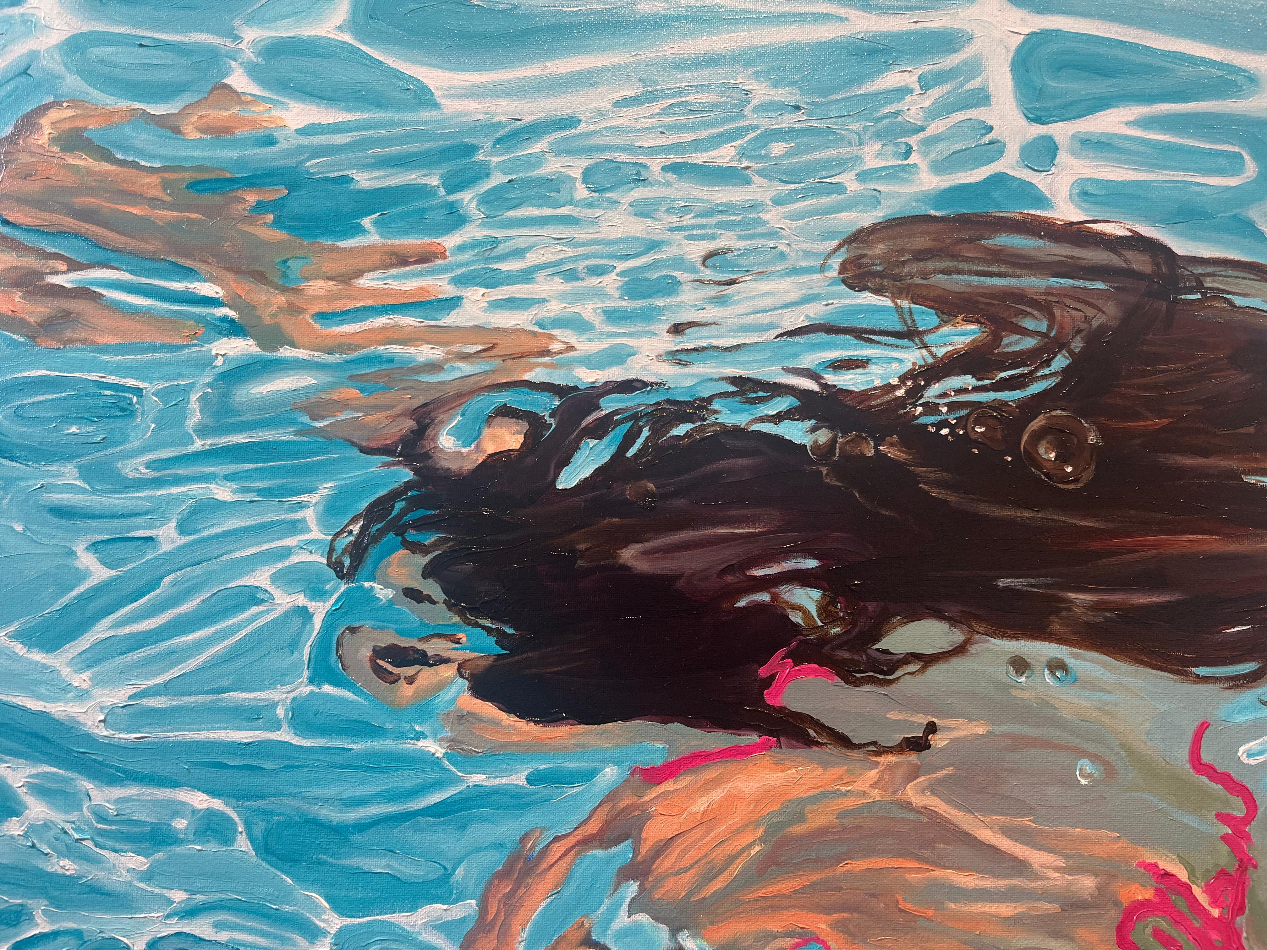 ''Poseidón y Anfitrite'' Pintura contemporánea de Chico y Chica en la Piscina en venta 1