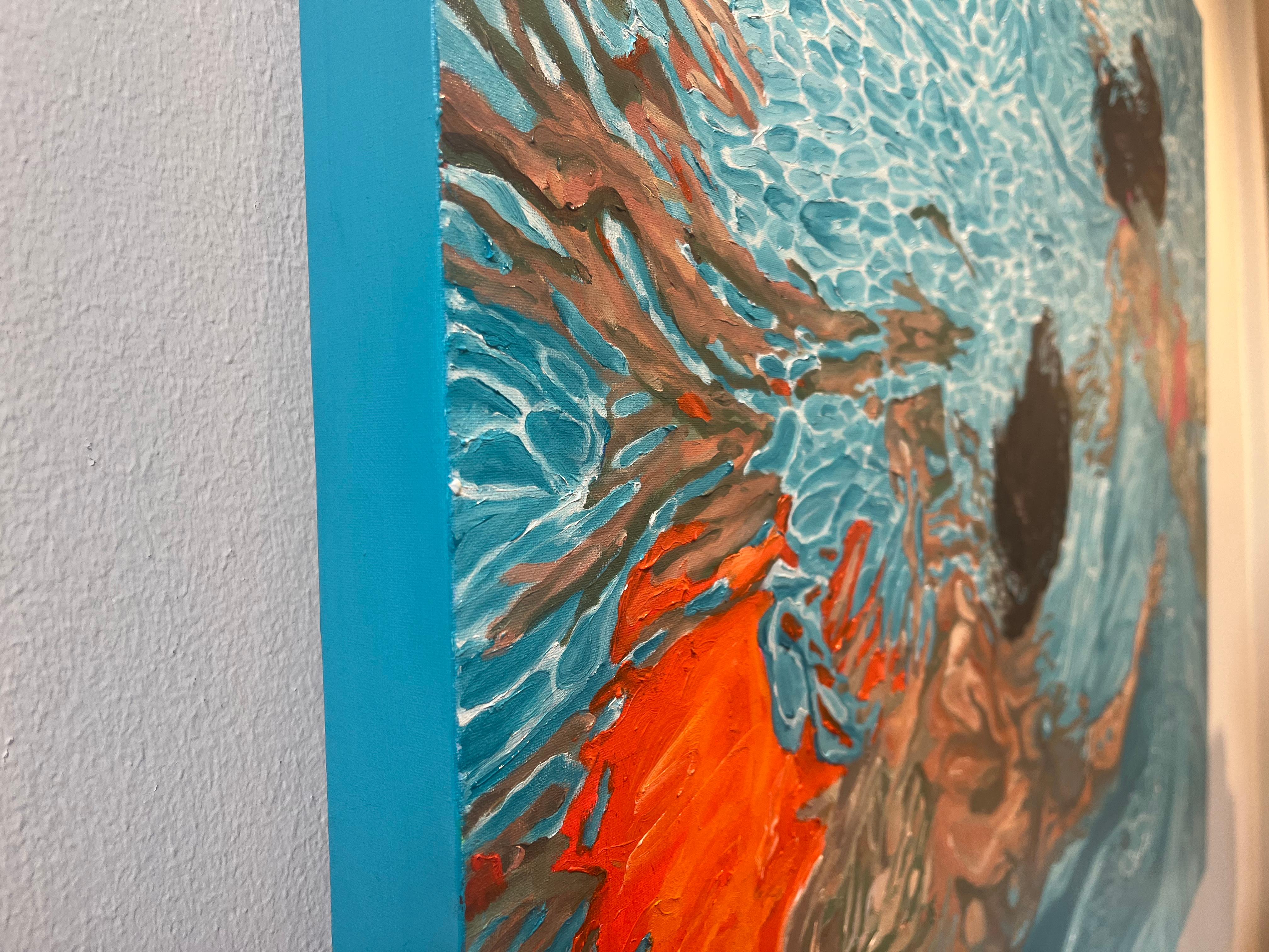 ''Poseidón y Anfitrite'' Pintura contemporánea de Chico y Chica en la Piscina en venta 2